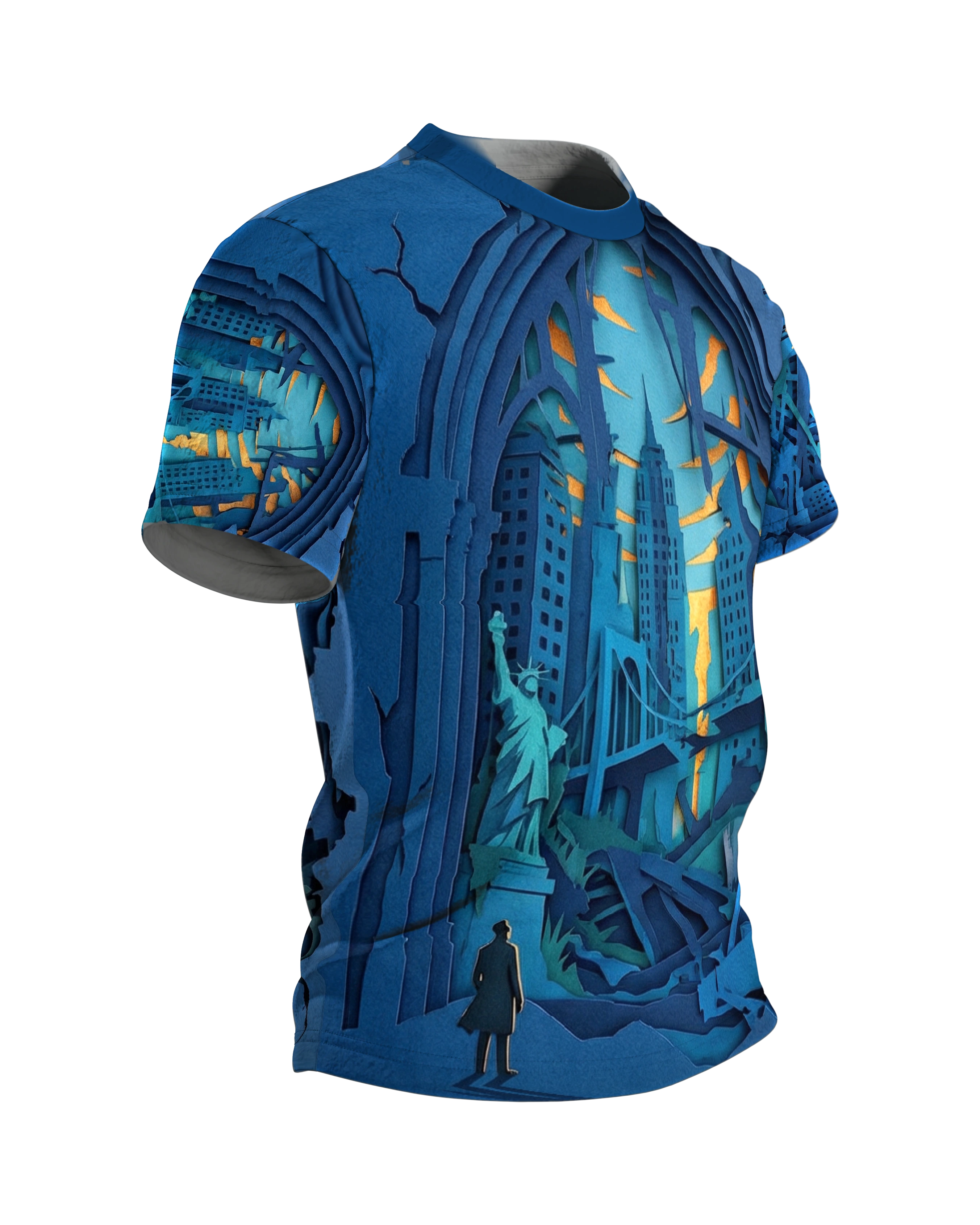 Dystopische Metropole T-Shirt: 3D Paper-Cut Art, Seitenansicht links
