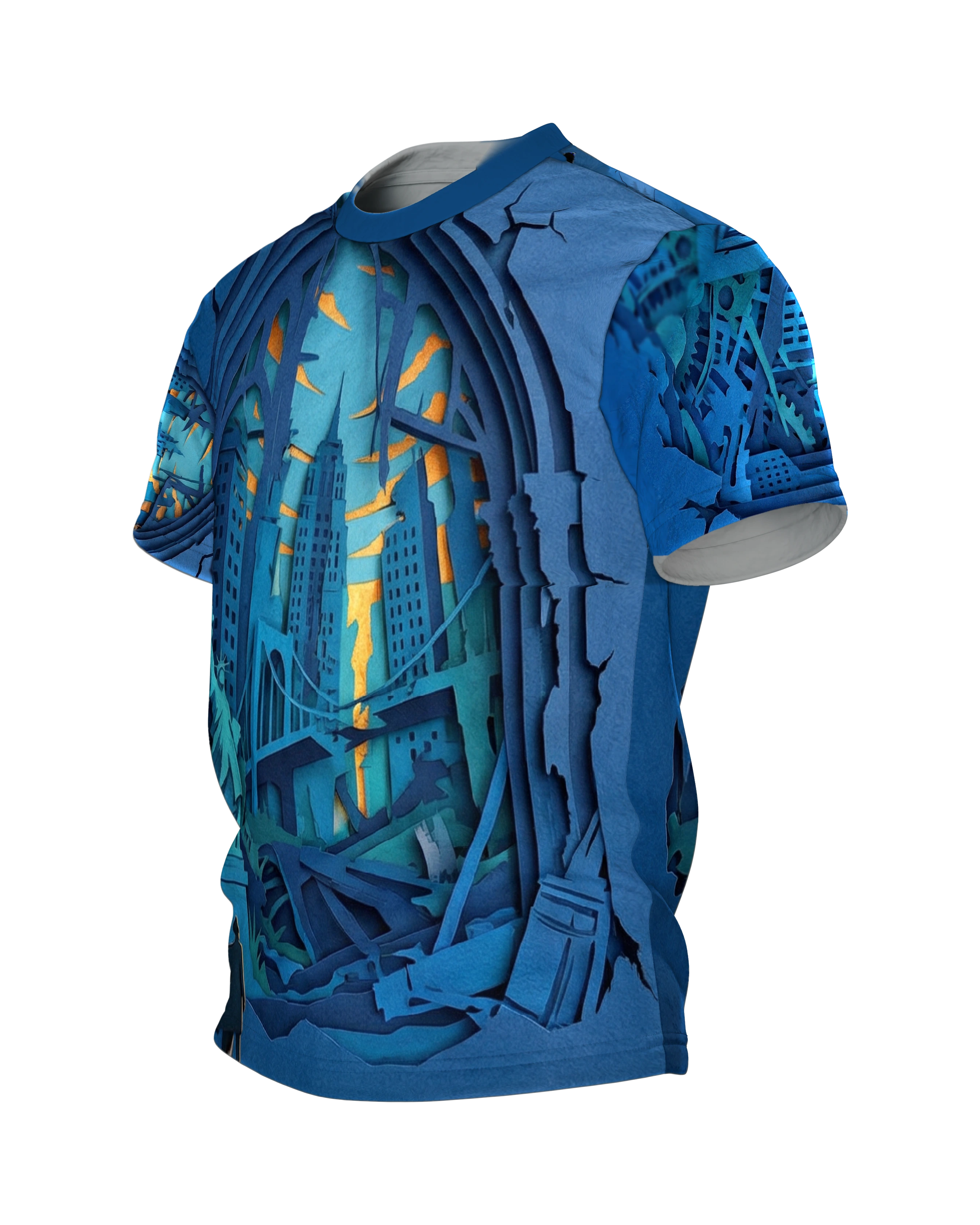 Dystopische Metropole T-Shirt: 3D Paper-Cut Art, Seitenansicht rechts