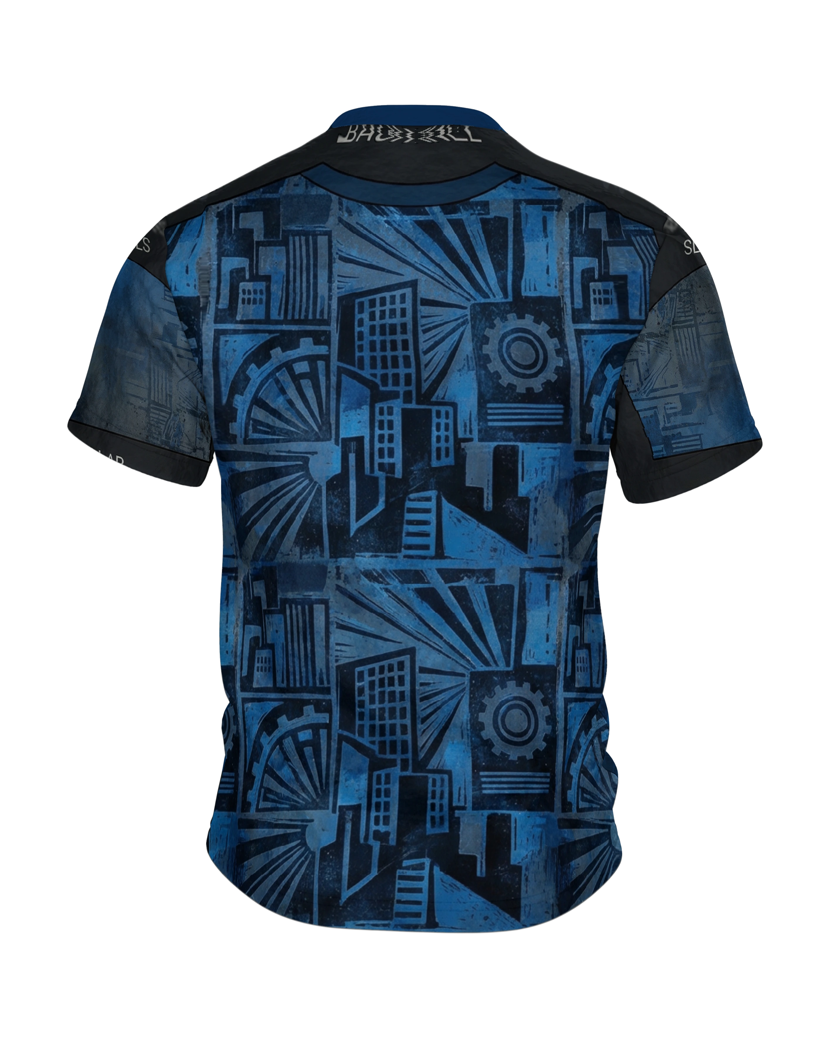 Cyberpunk Metropolis T-Shirt: Dunkelblau, Rückseite