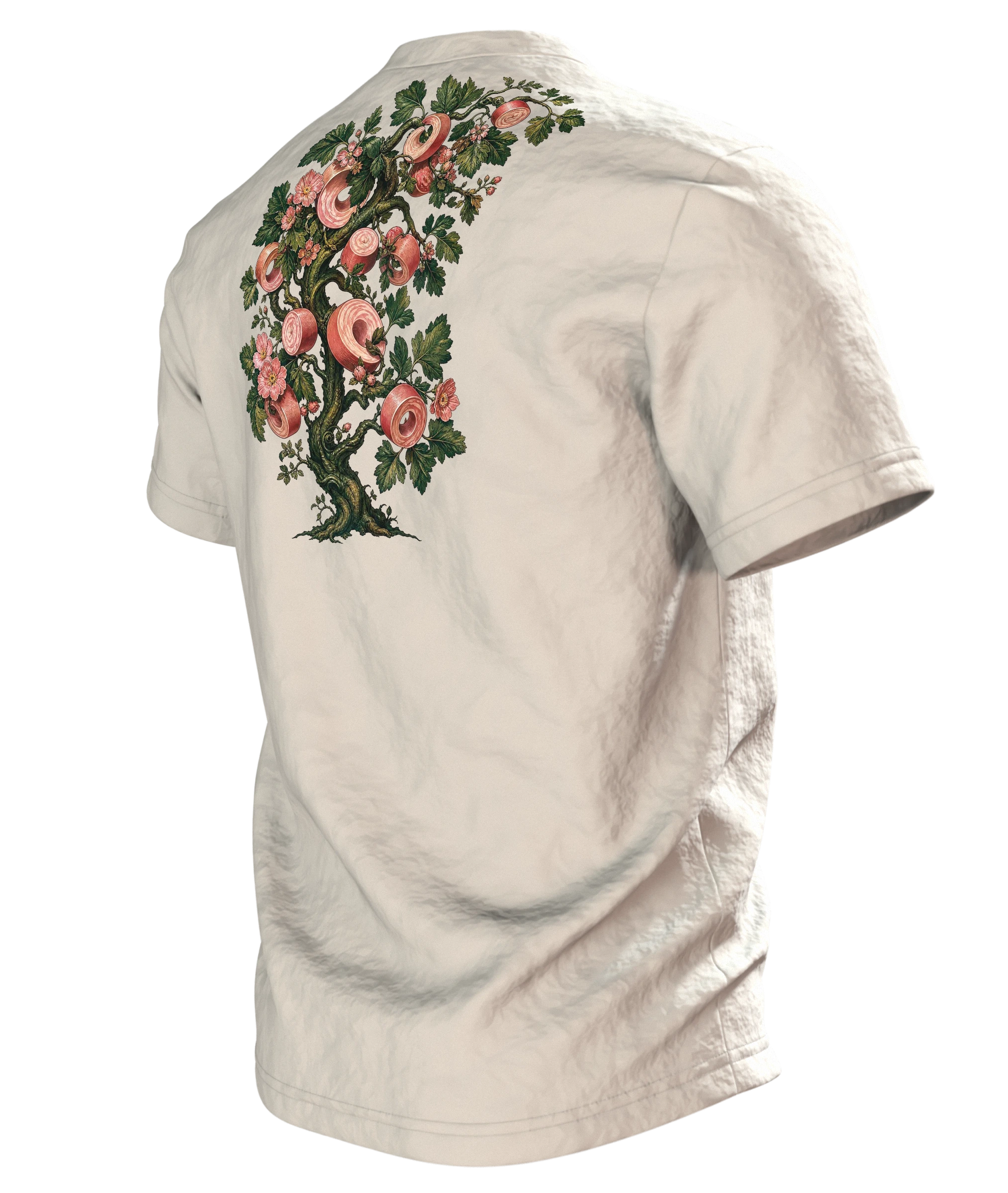 romantischer grosser Märchenbaum T-Shirt, Premium Unikat, Rückseite schräg links