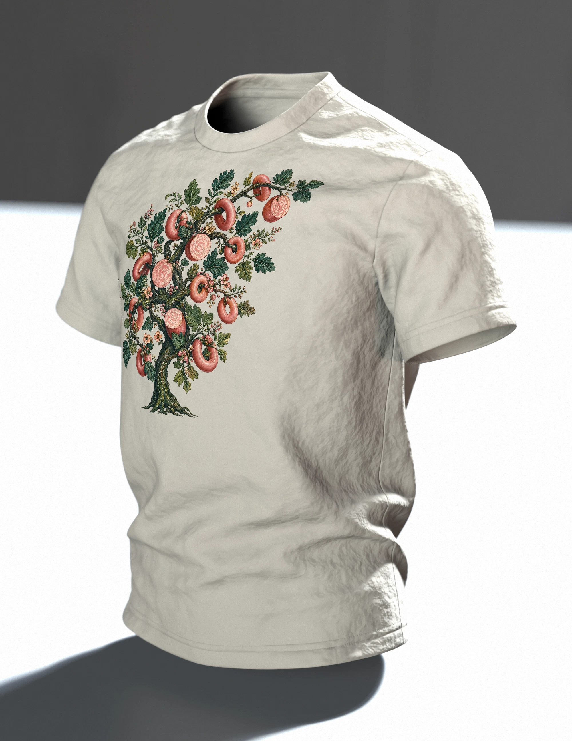 romantischer grosser Märchenbaum T-Shirt, Premium Unikat, Im Raum, schräg