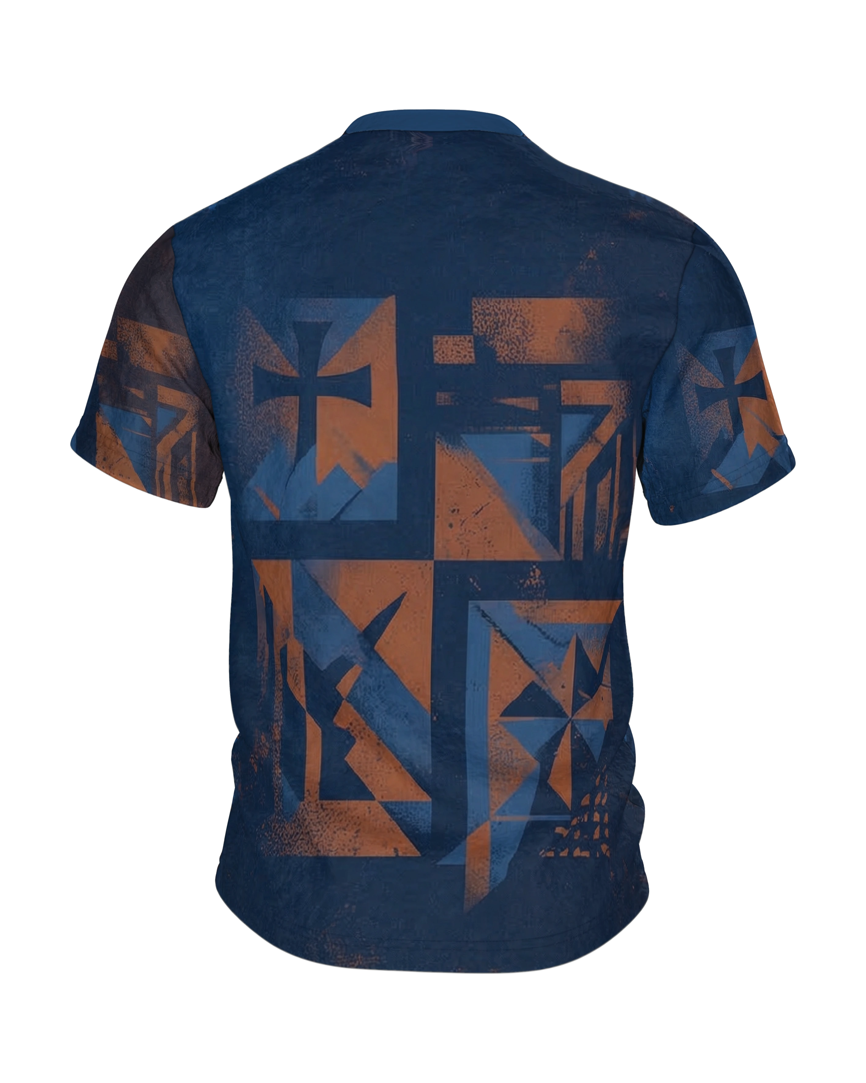 Kreuzritter T-Shirt: Ritter im Splitterbild, Tatzenkreuz auf dem Dreiecksschild, Rückseite