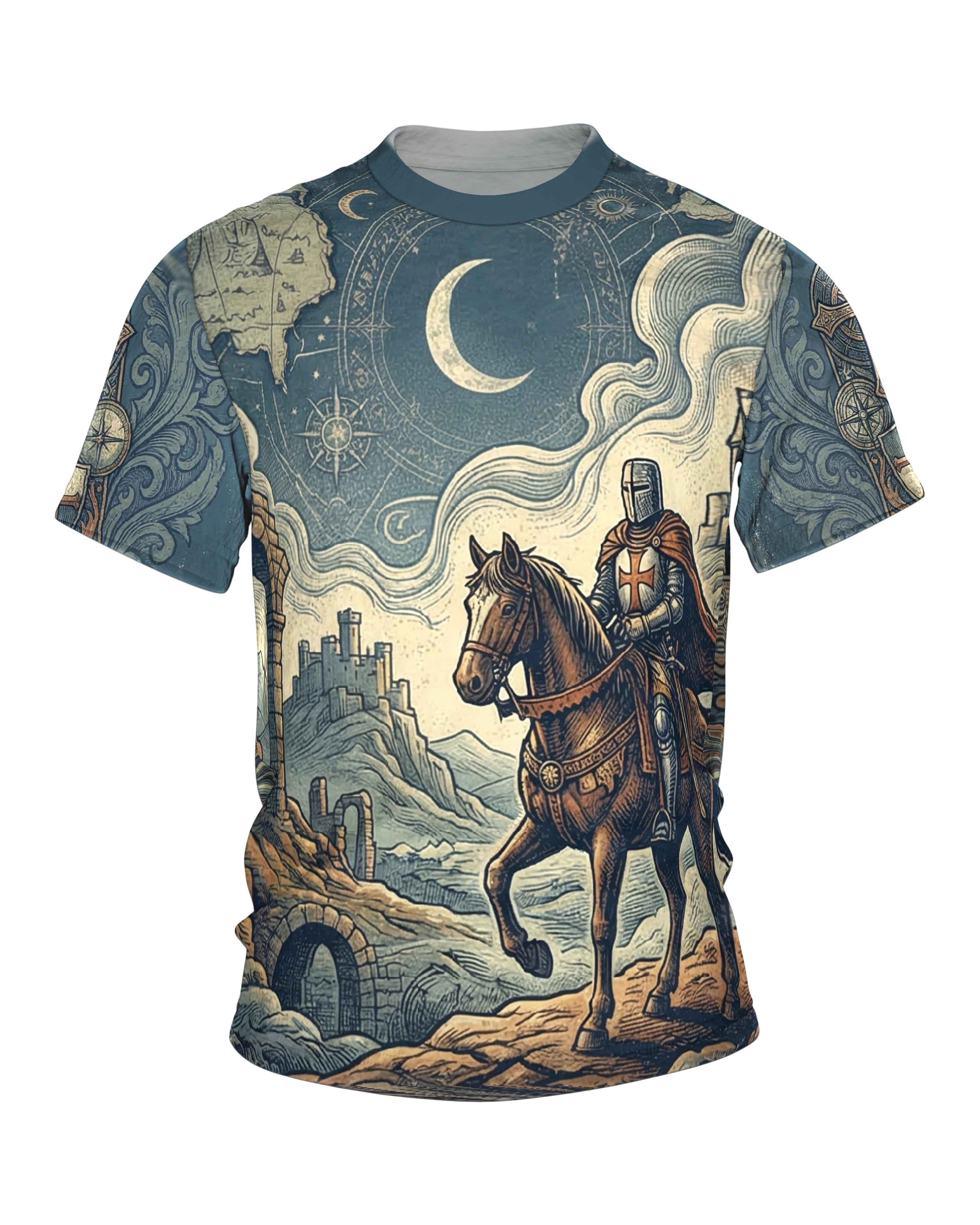 Ritter zu Pferd T-Shirt: Templer-Ritt durch die Kartenwelt