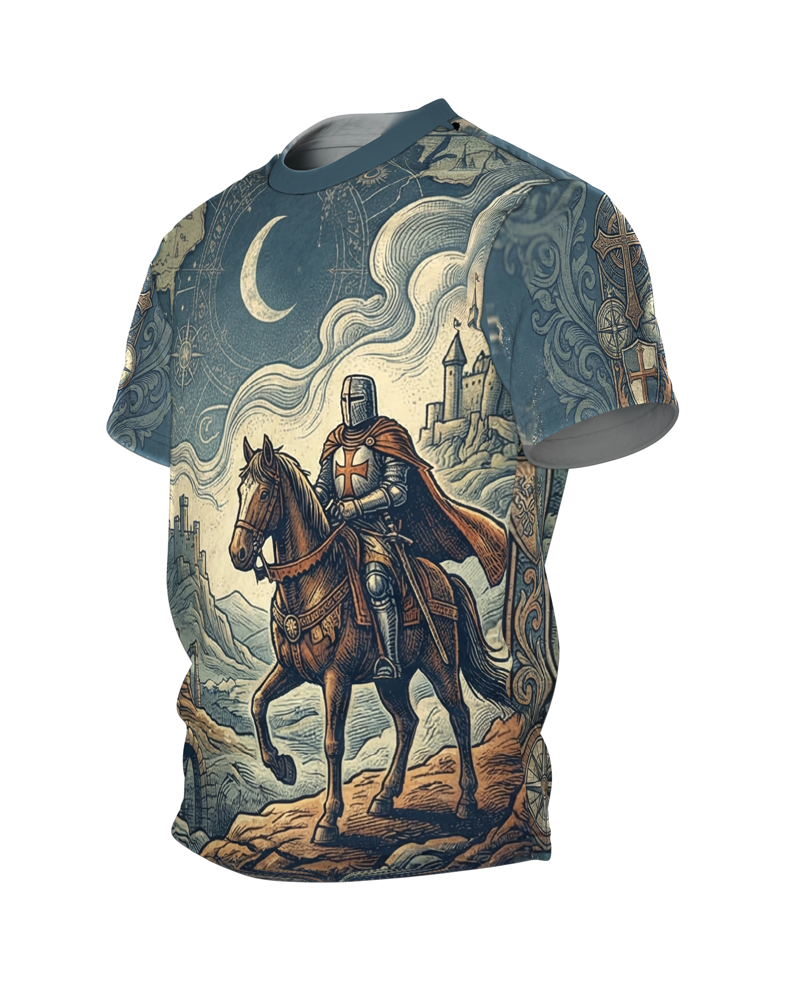 Ritter zu Pferd T-Shirt: Templer-Ritt durch die Kartenwelt, Seitenansicht rechts
