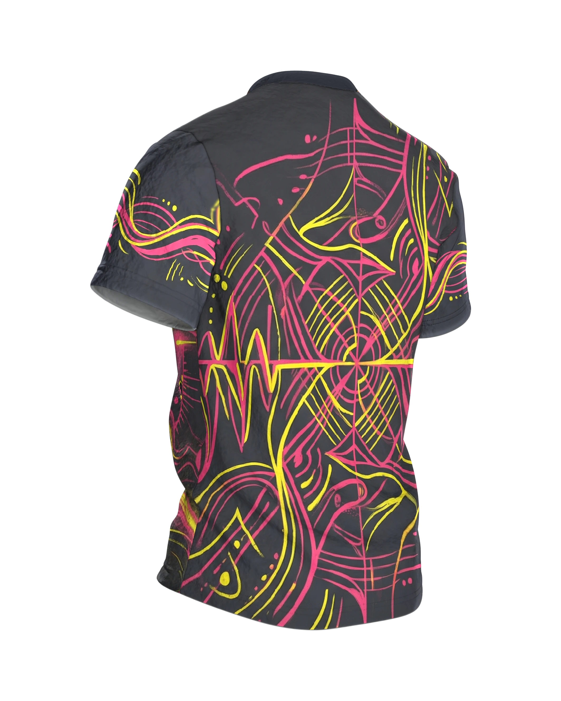 Neon Soundwave T-Shirt: Elektronische Musik, Rückseite schräg rechts