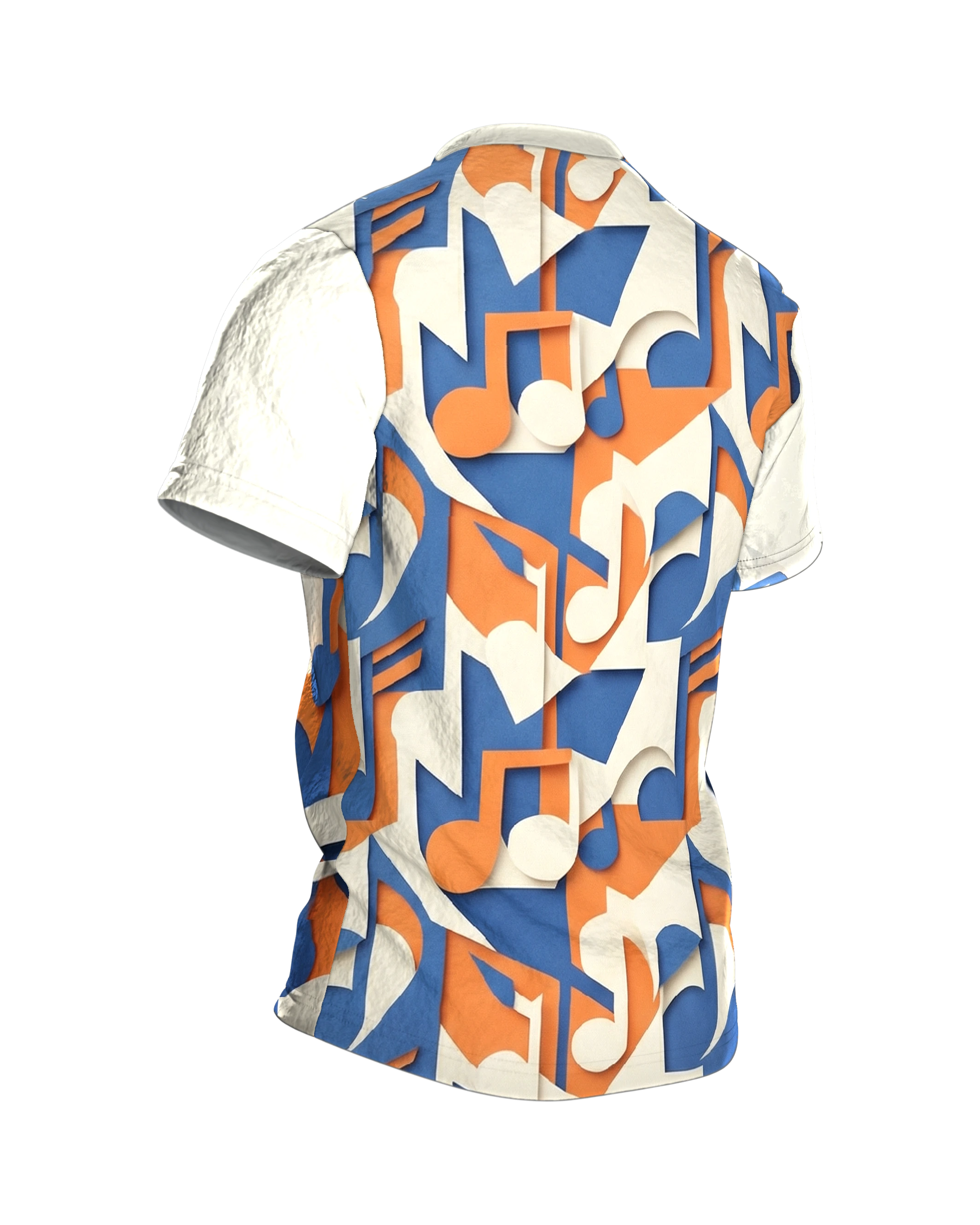 3D Noten T-Shirt: Paper-Cut Design, Rückseite schräg rechts