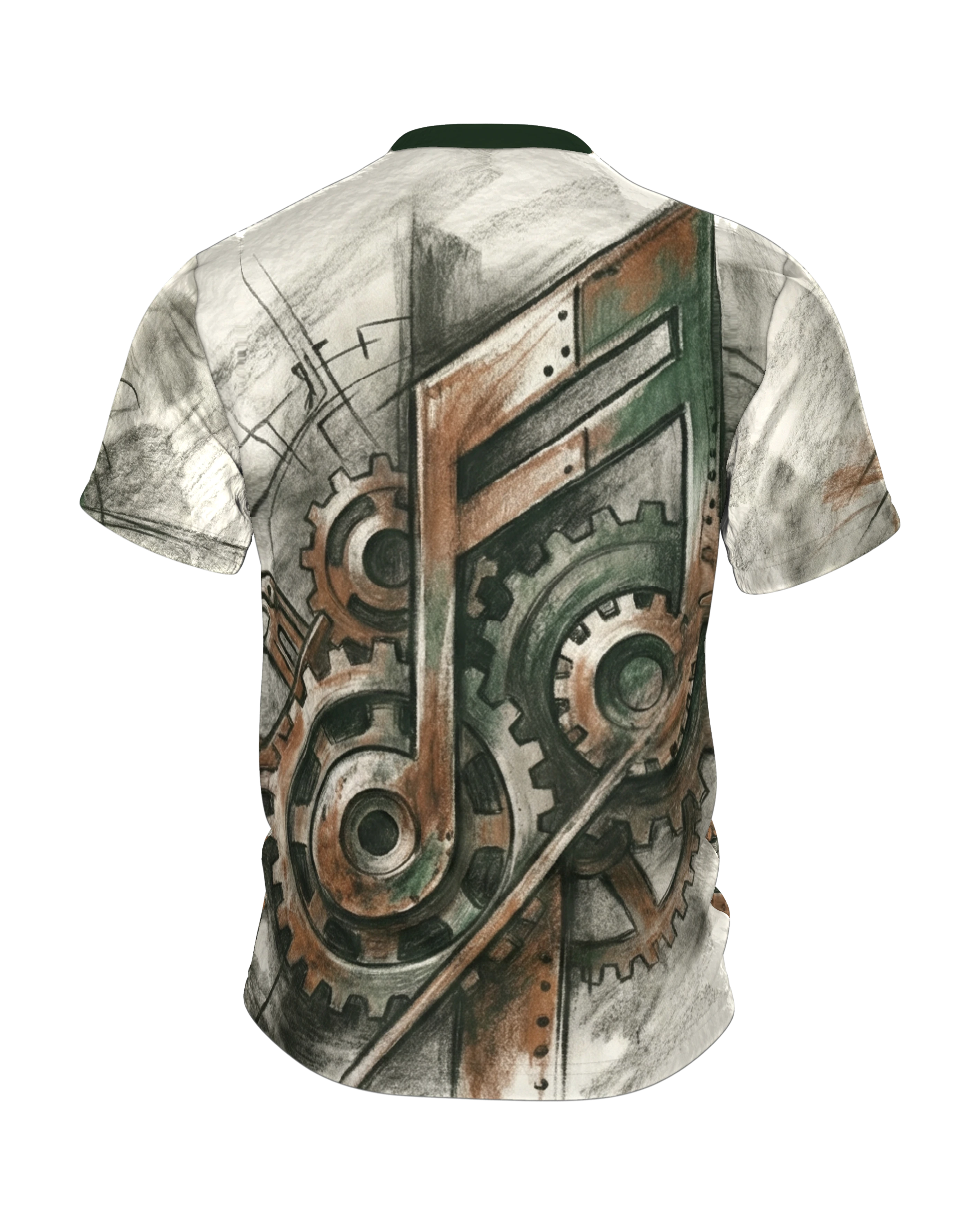 Steampunk Noten T-Shirt: Achtelnote aus Zahnrädern und Rost, Rückseite