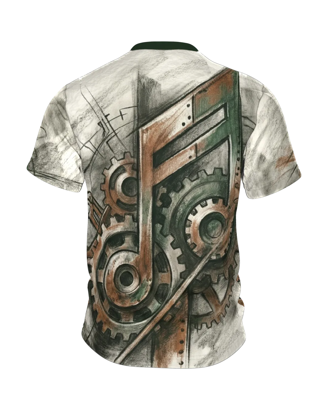 Steampunk Noten T-Shirt: Achtelnote aus Zahnrädern und Rost, Rückseite