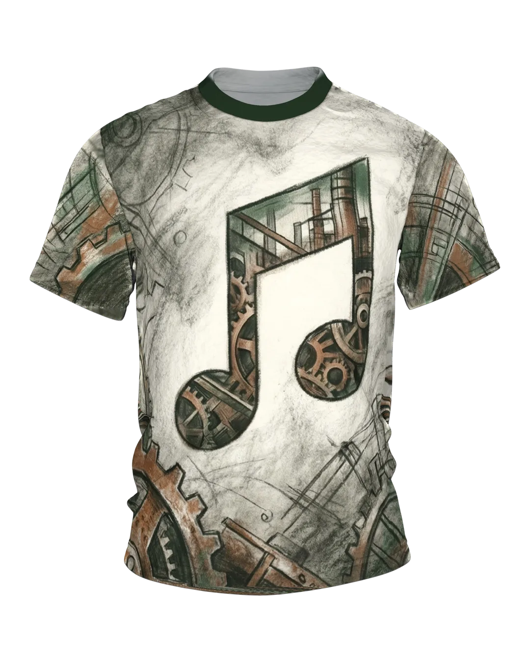 Steampunk Noten T-Shirt: Achtelnote aus Zahnrädern und Rost