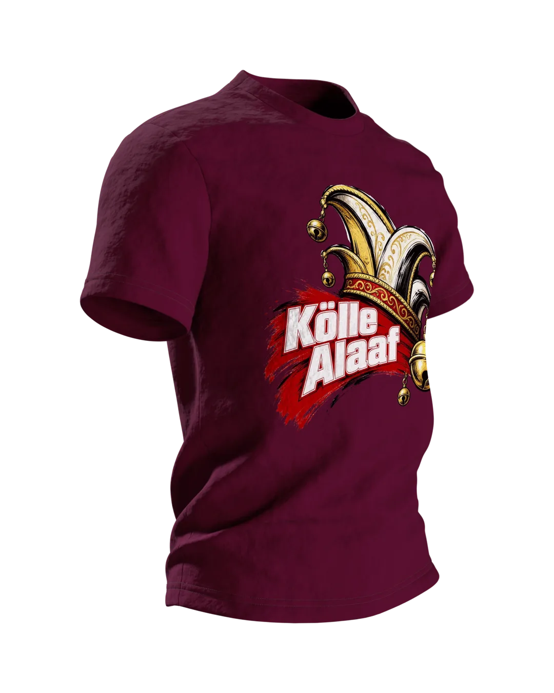 Narrenkappe aus dem Kölner Karneval, darunter T-Shirt, Premium Unikat, Seitenansicht links