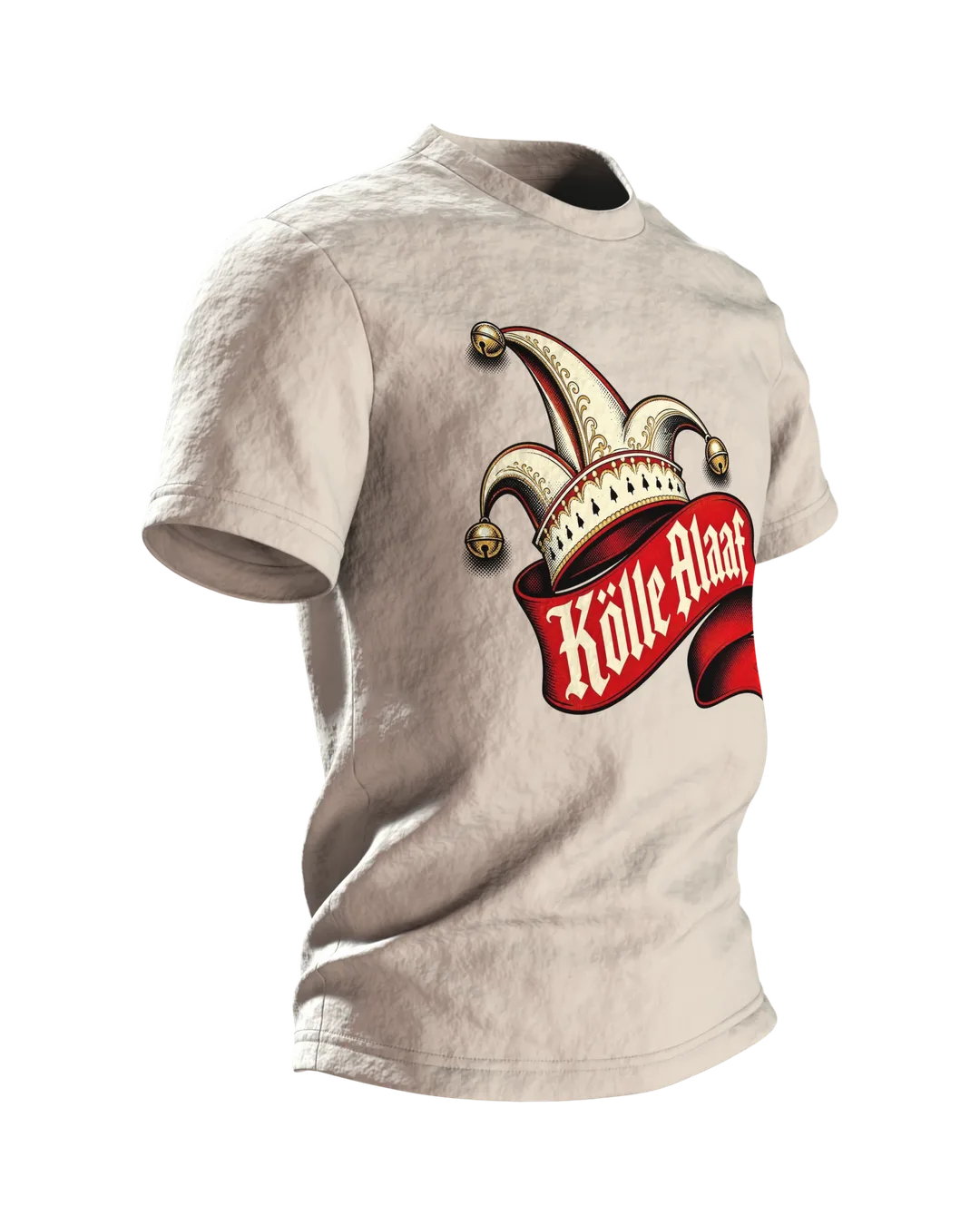 Narrenkappe aus dem Kölner Karneval, darunter T-Shirt, Premium Unikat, Seitenansicht links