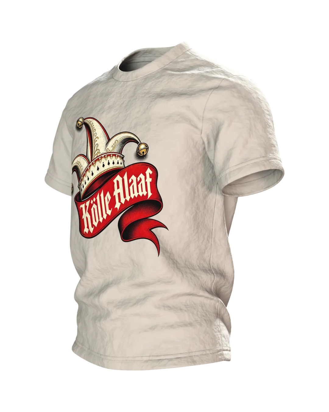 Narrenkappe aus dem Kölner Karneval, darunter T-Shirt, Premium Unikat, Seitenansicht rechts