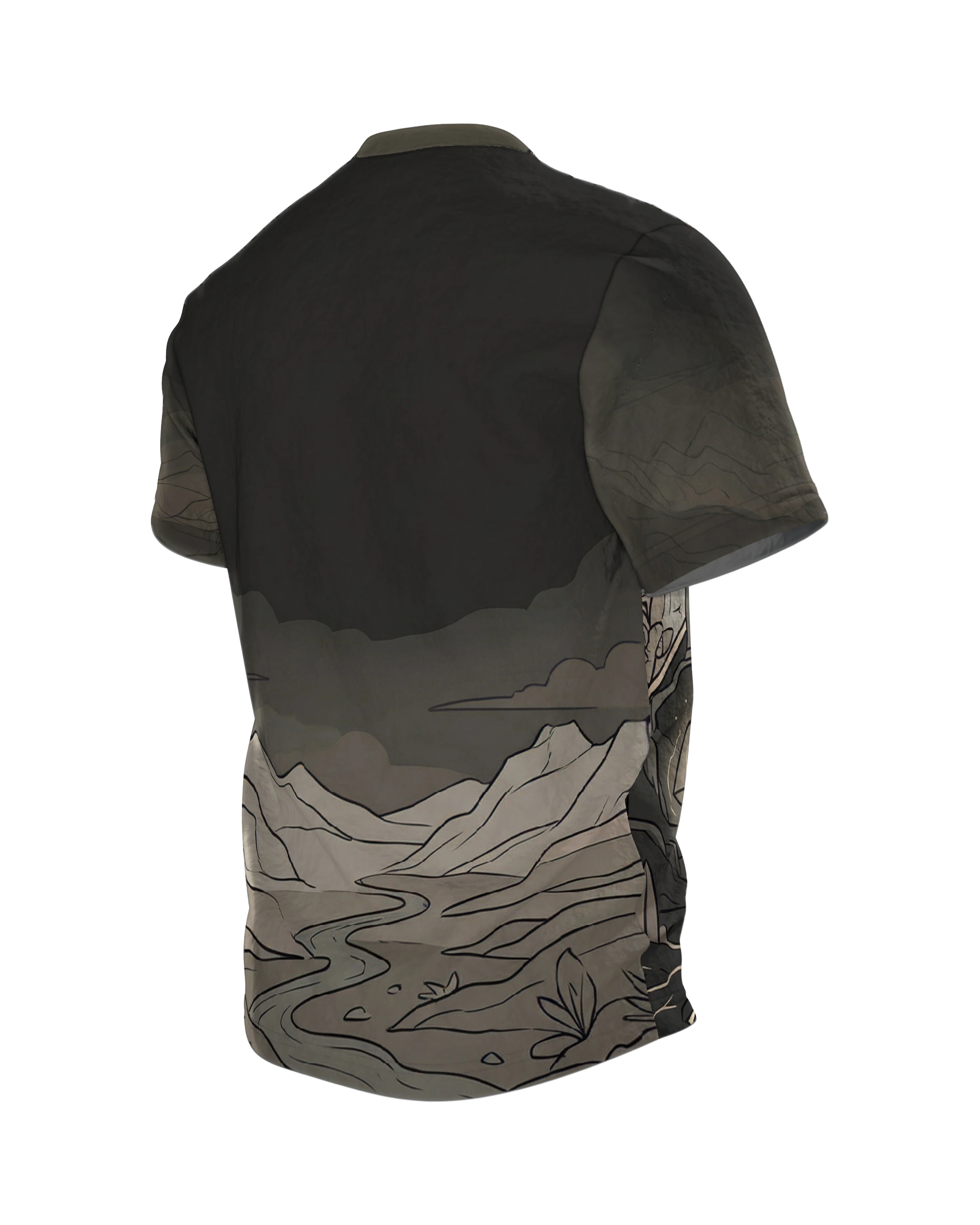 Mystische Kristalle T-Shirt: Landschaft in Tag und Nacht, Rückseite schräg links