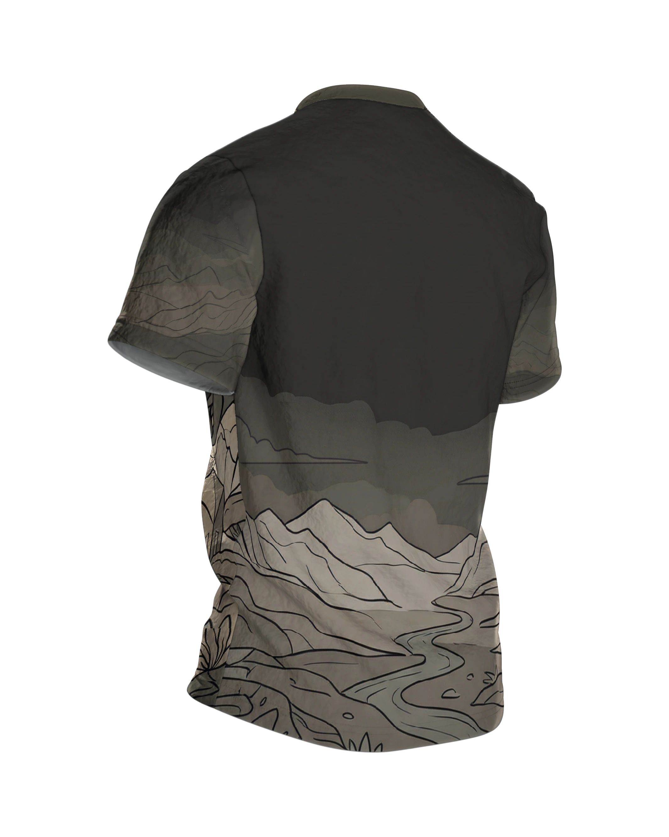 Mystische Kristalle T-Shirt: Landschaft in Tag und Nacht, Rückseite schräg rechts