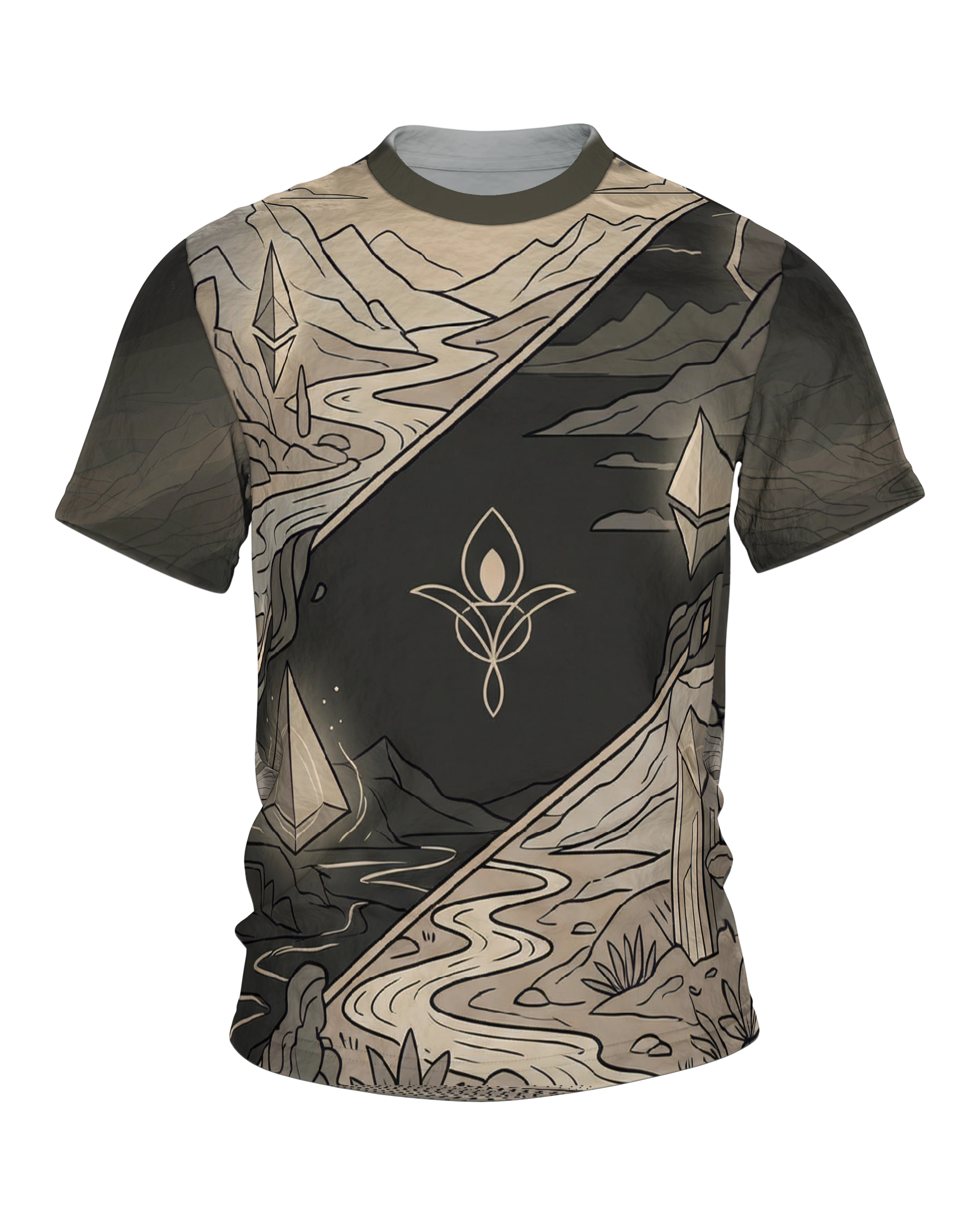 Mystische Kristalle T-Shirt: Landschaft in Tag und Nacht