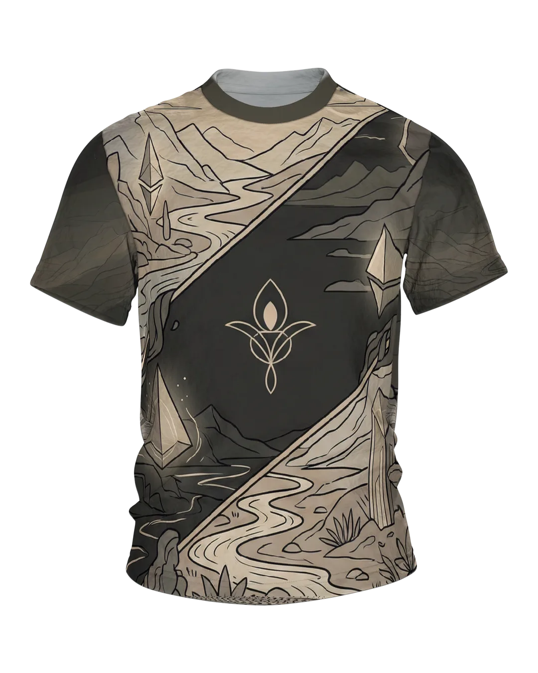 Mystische Kristalle T-Shirt: Landschaft in Tag und Nacht