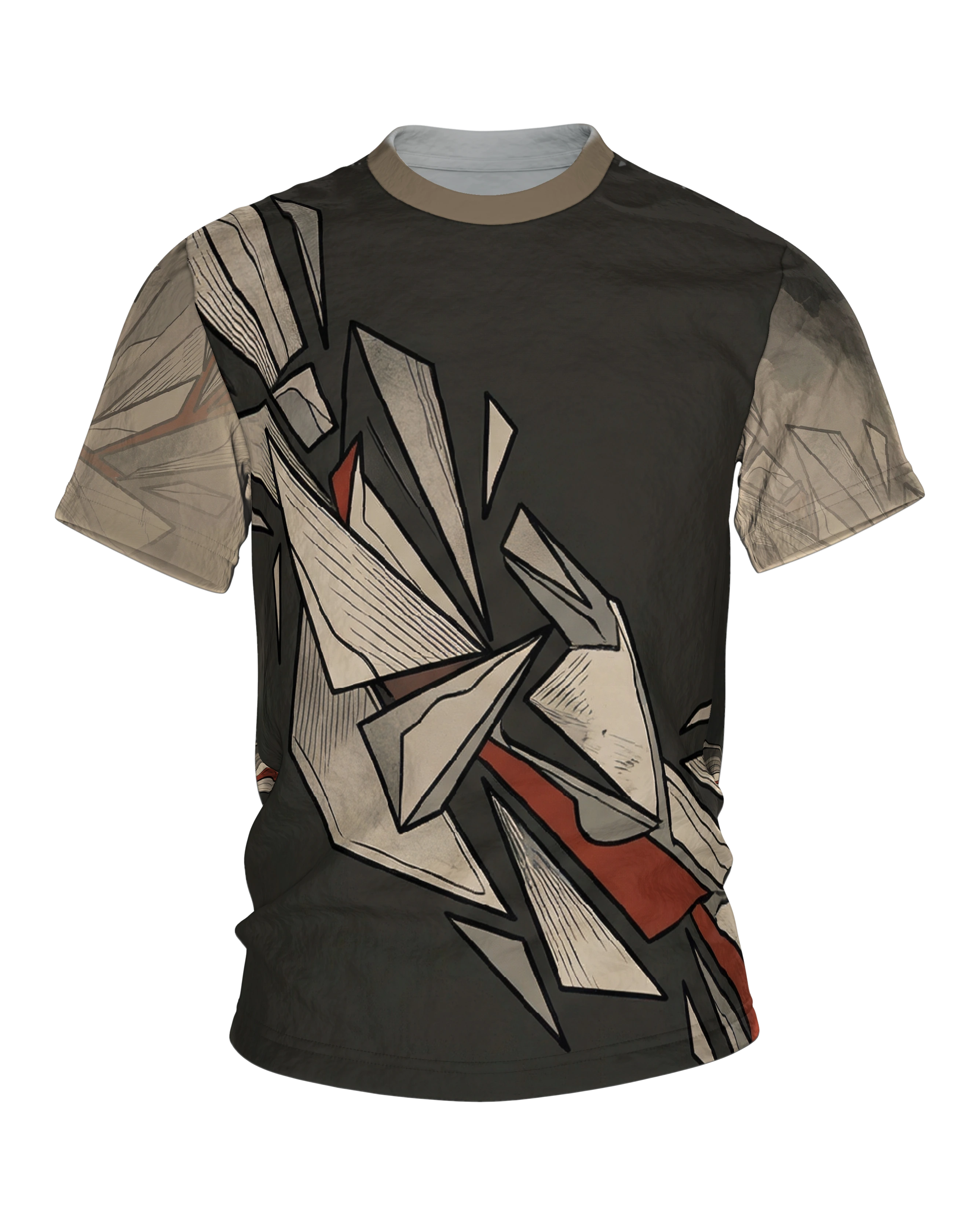 Origami Splitter T-Shirt: Papierkanten in Beige und Rot