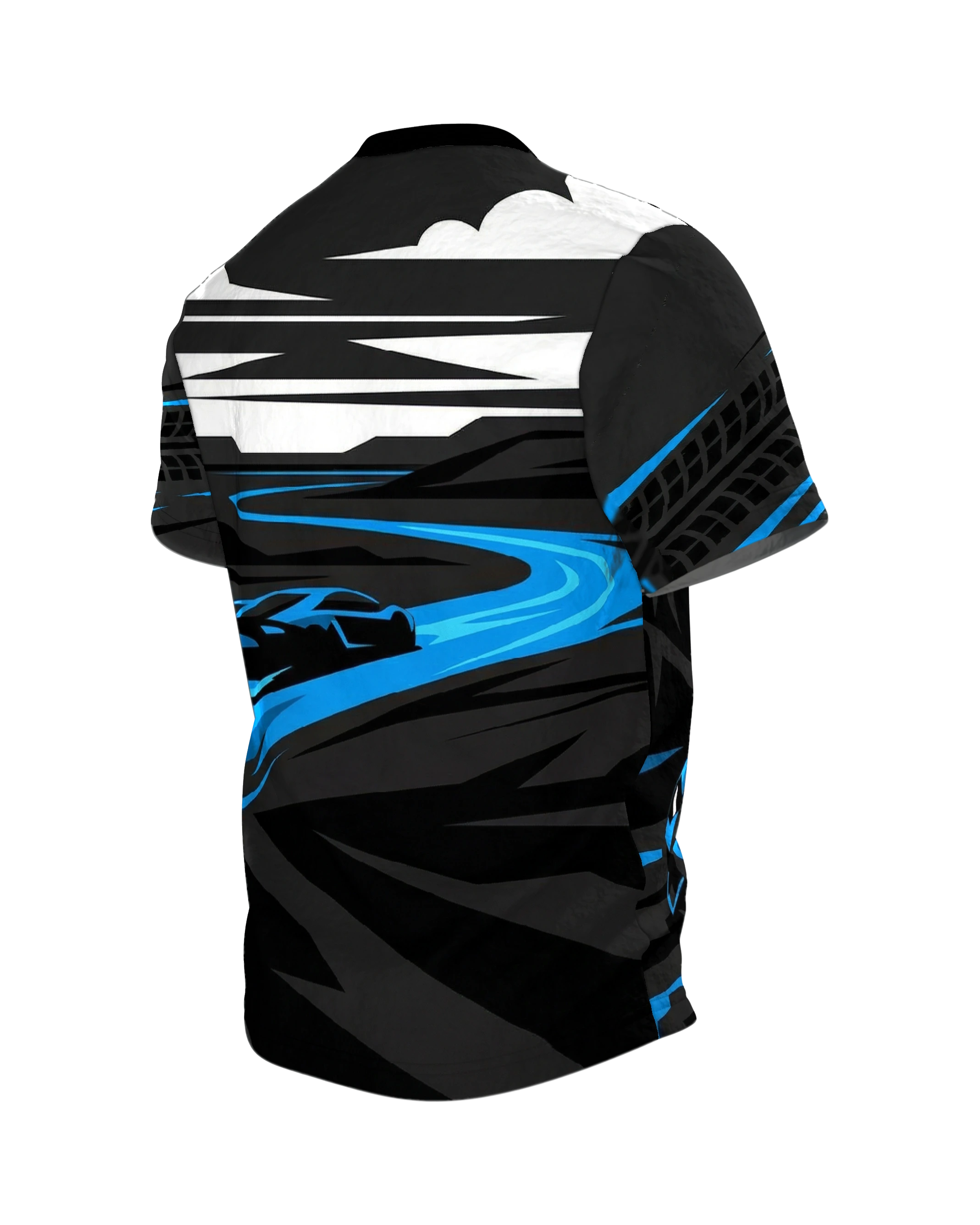 Neonblau Sportwagen T-Shirt: Night Drive Vektor, Rückseite schräg links