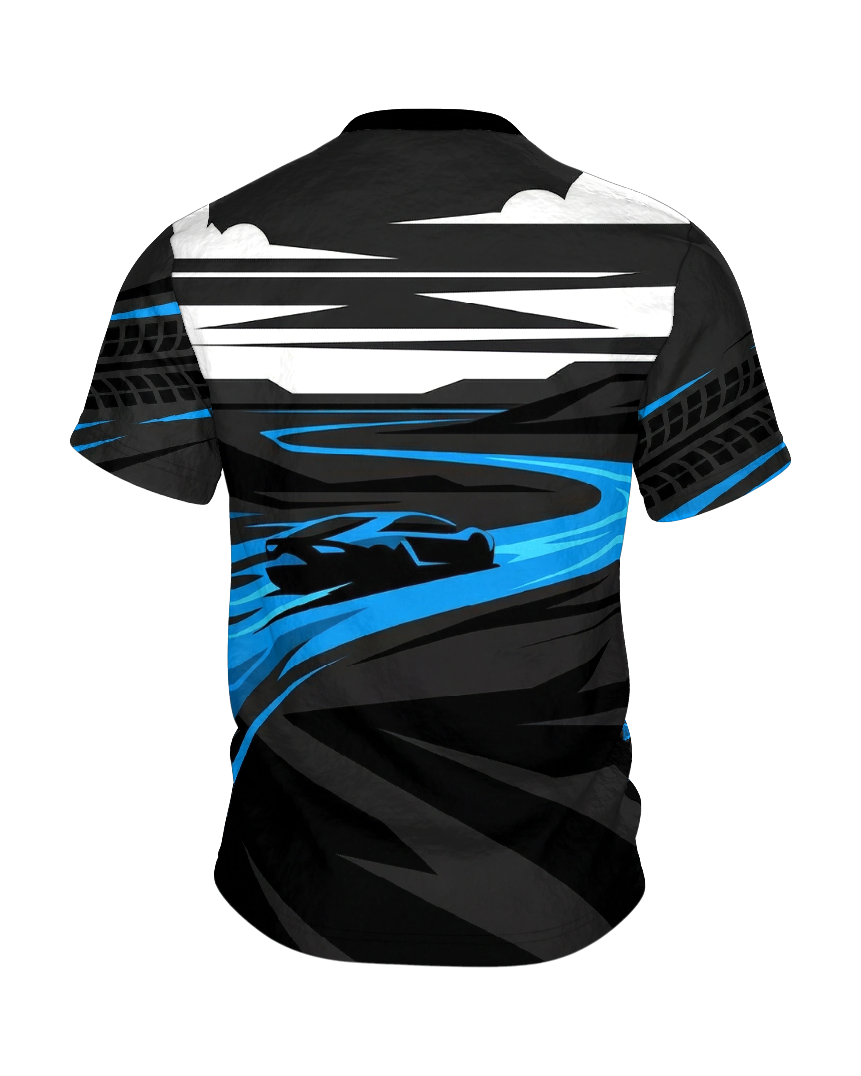 Neonblau Sportwagen T-Shirt: Night Drive Vektor, Rückseite