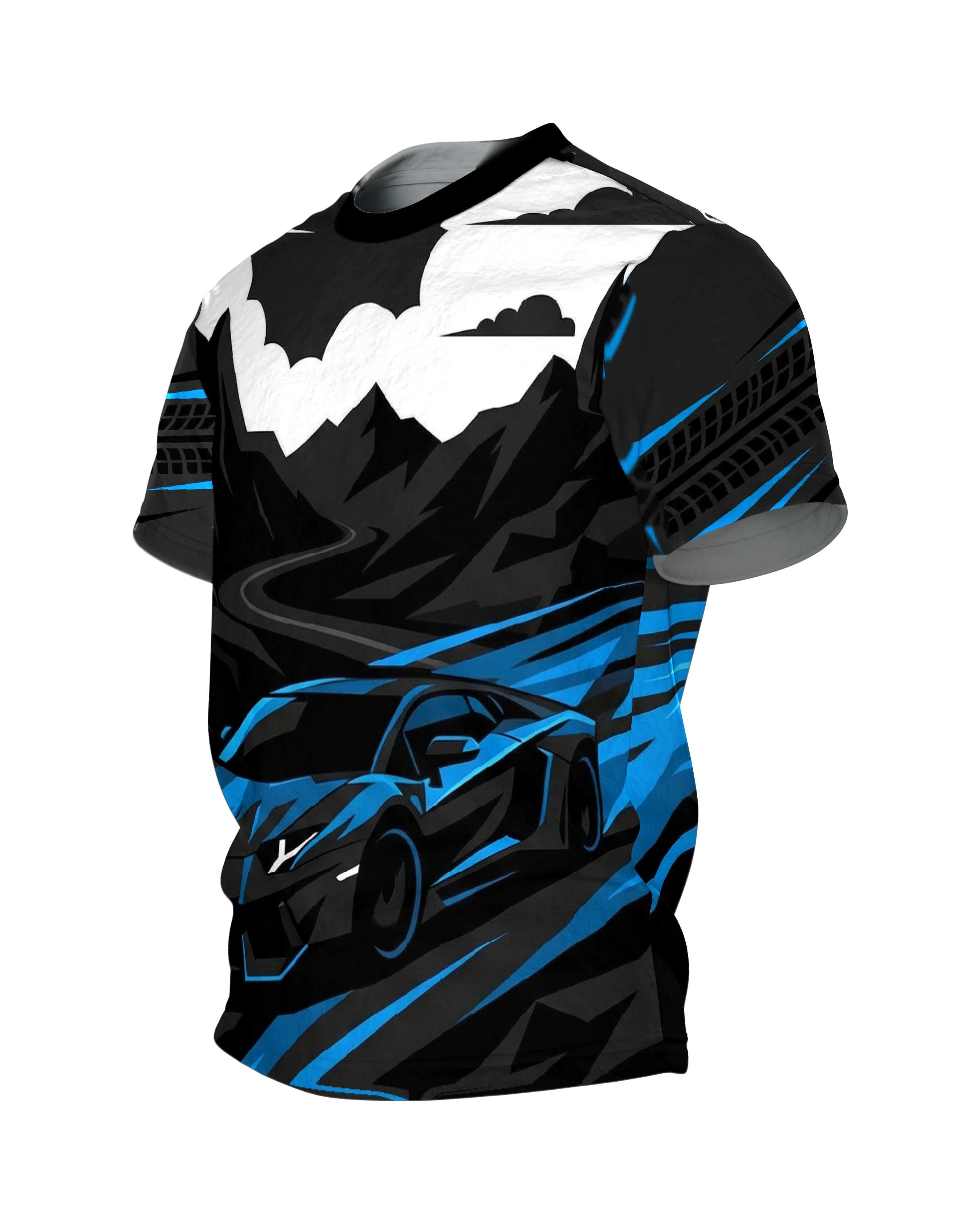 Neonblau Sportwagen T-Shirt: Night Drive Vektor, Seitenansicht rechts