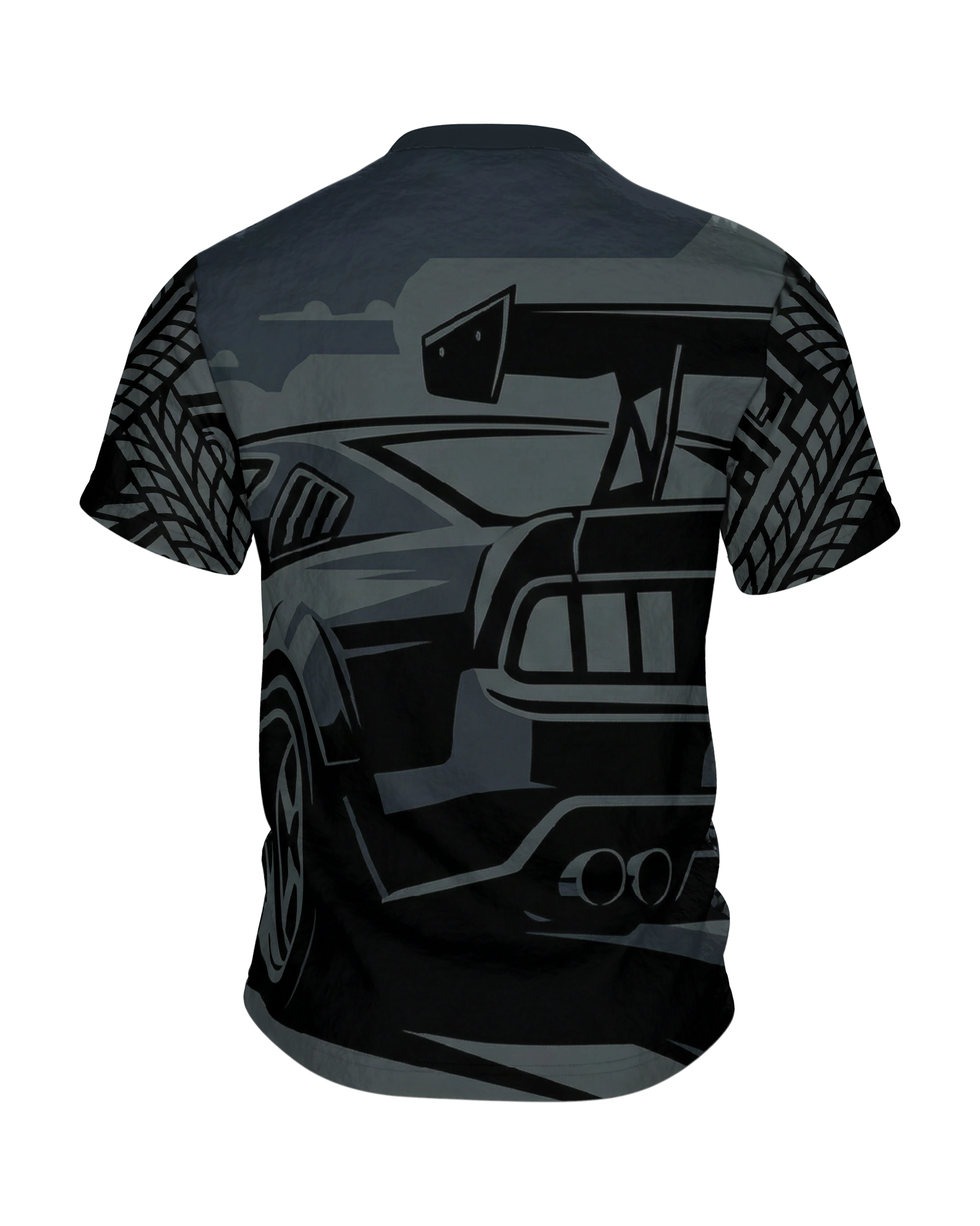 Dark Street Racing T-Shirt: Muscle Car und Reifenspuren in Anthrazit, Rückseite