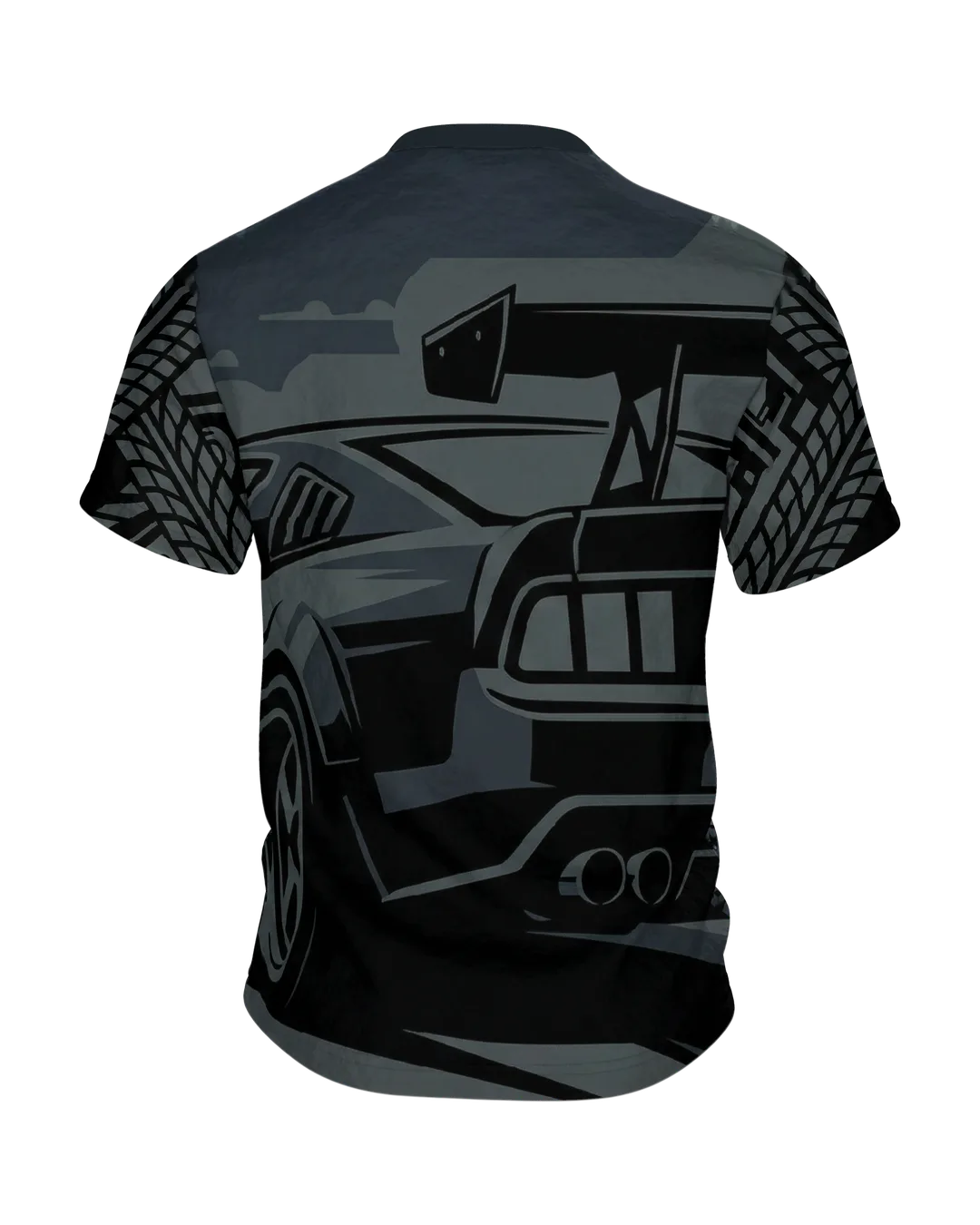 Dark Street Racing T-Shirt: Muscle Car und Reifenspuren in Anthrazit, Rückseite
