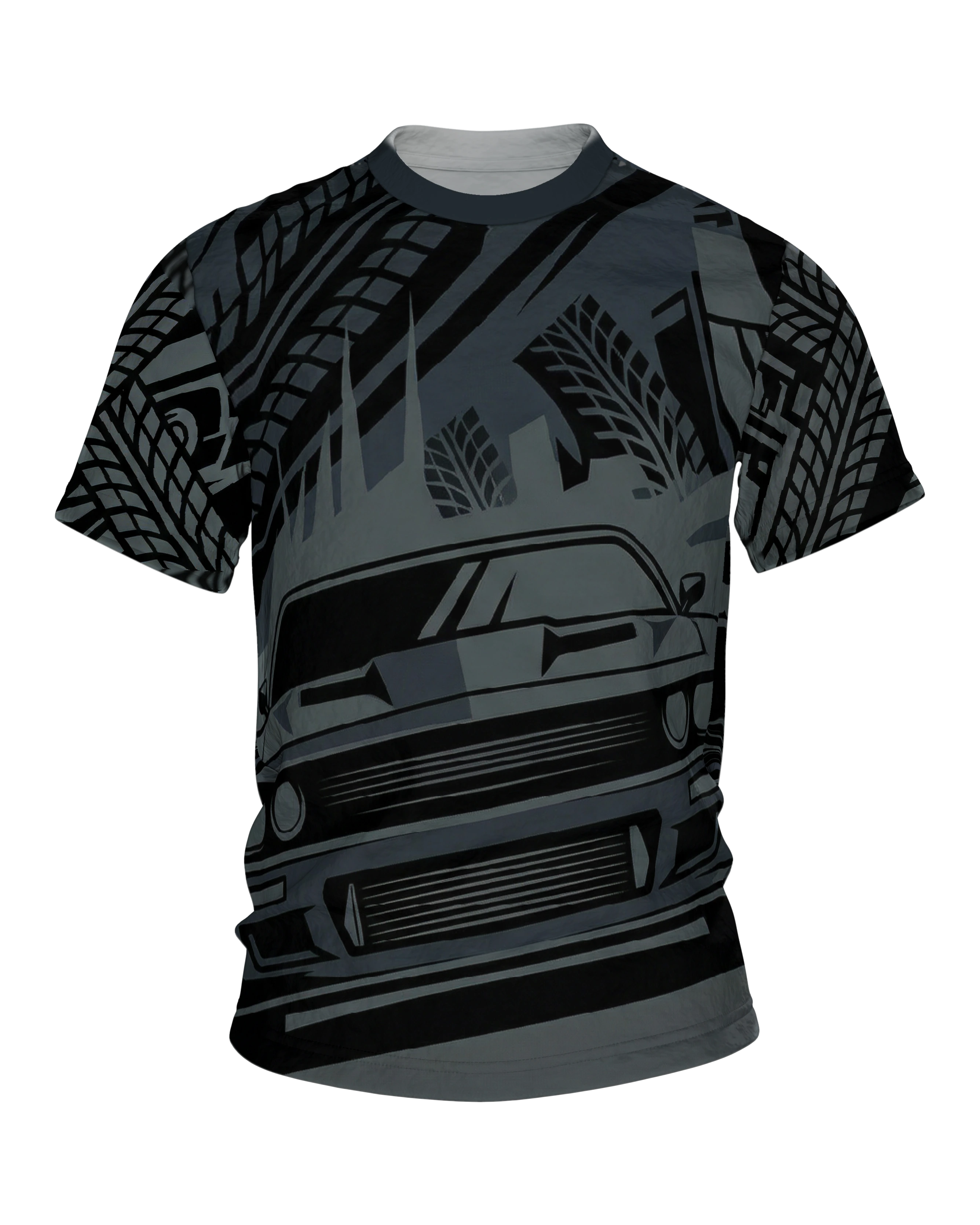 Dark Street Racing T-Shirt: Muscle Car und Reifenspuren in Anthrazit