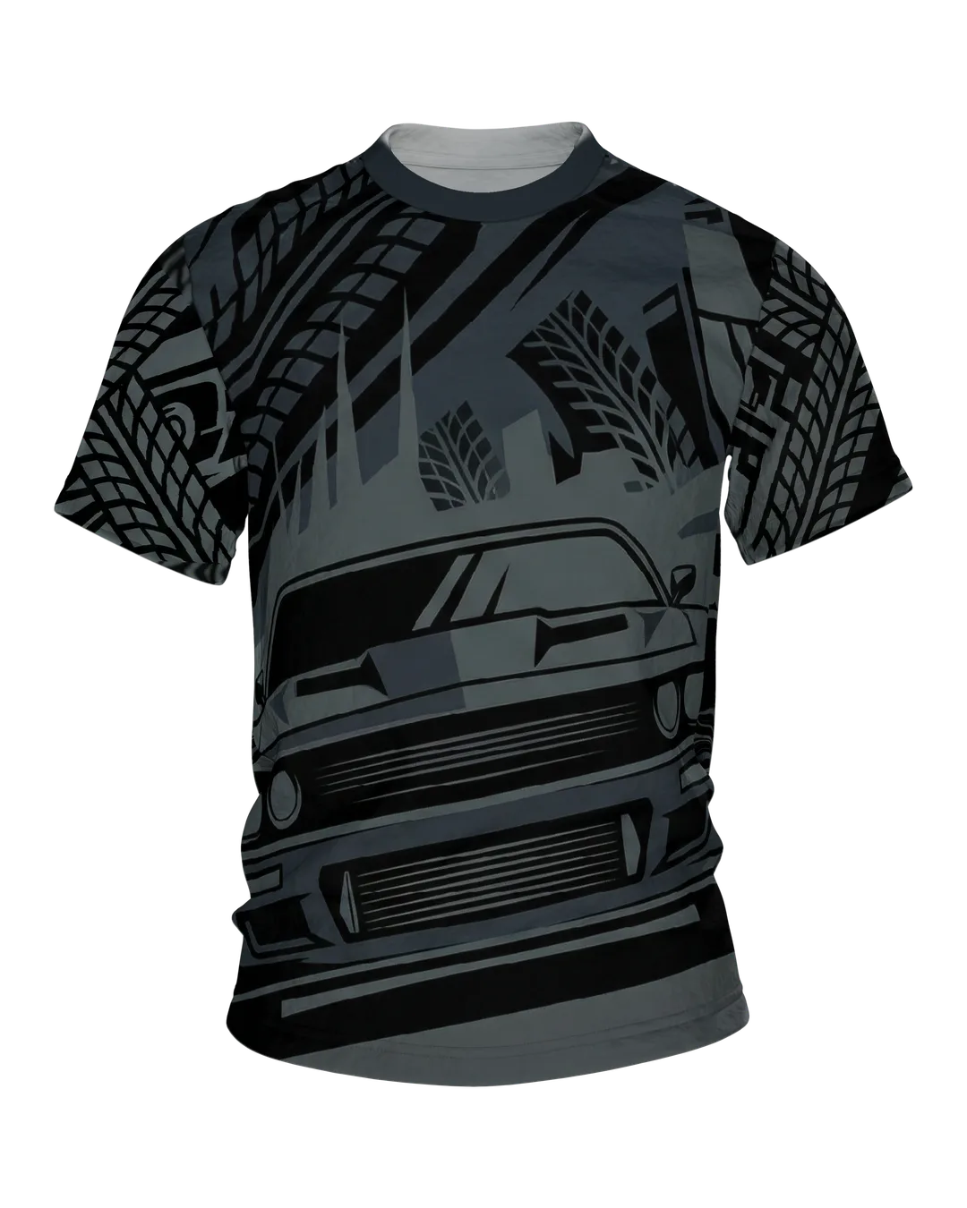 Dark Street Racing T-Shirt: Muscle Car und Reifenspuren in Anthrazit