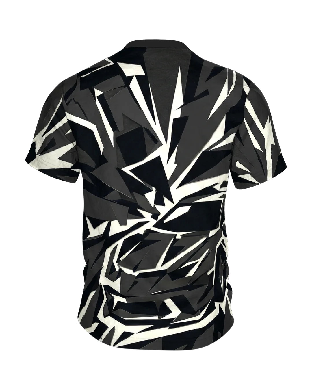 Polygon Sportwagen T-Shirt, Supersportler aus Splittern in Schwarz Creme als Allover, Rückseite