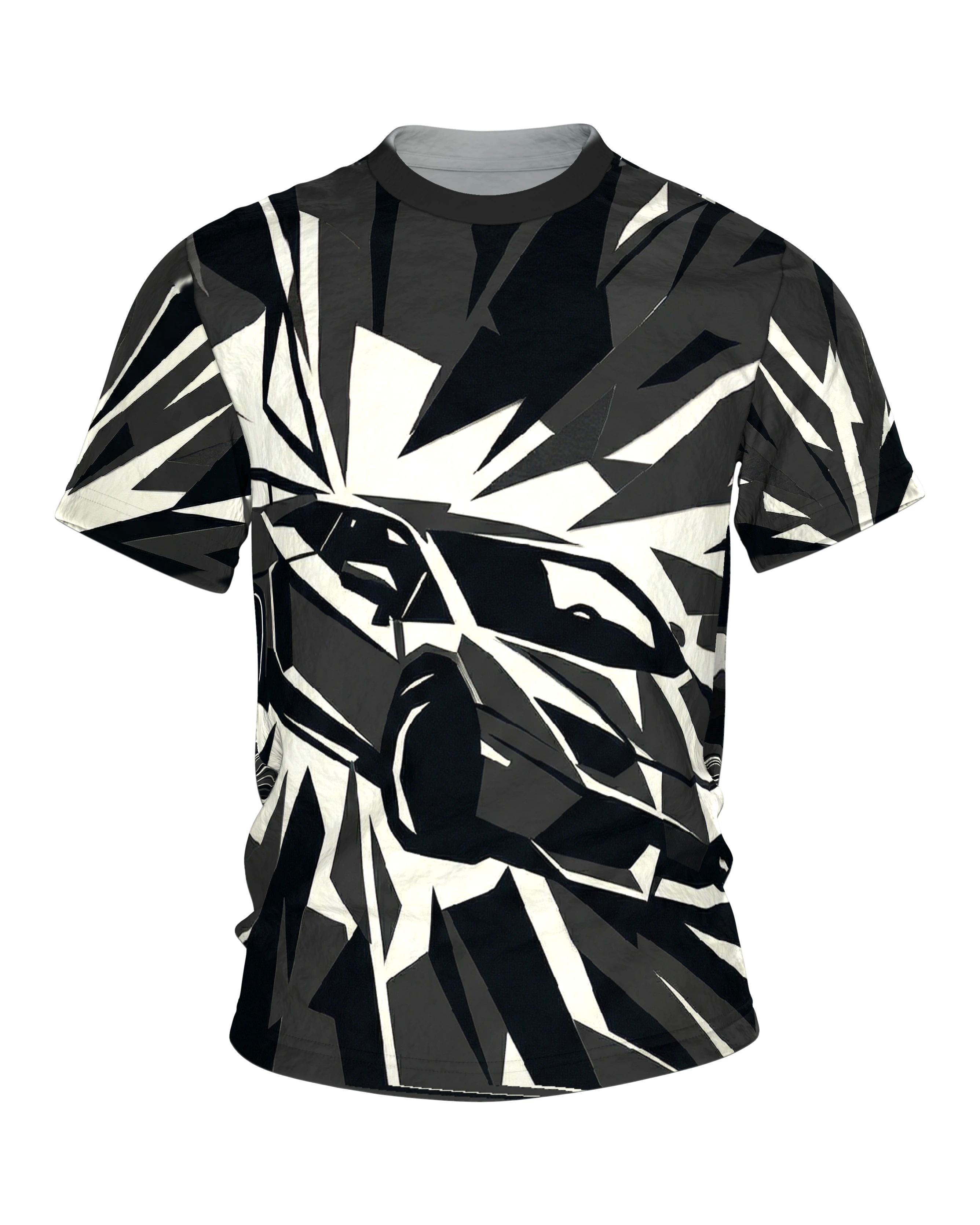 Polygon Sportwagen T-Shirt, Supersportler aus Splittern in Schwarz Creme als Allover