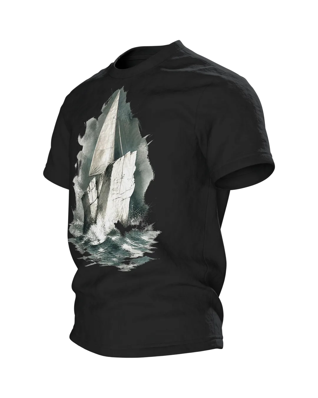 Stevns Klint T-Shirt, Kreideklippe als Segelschiff im Aquarell, Seitenansicht rechts
