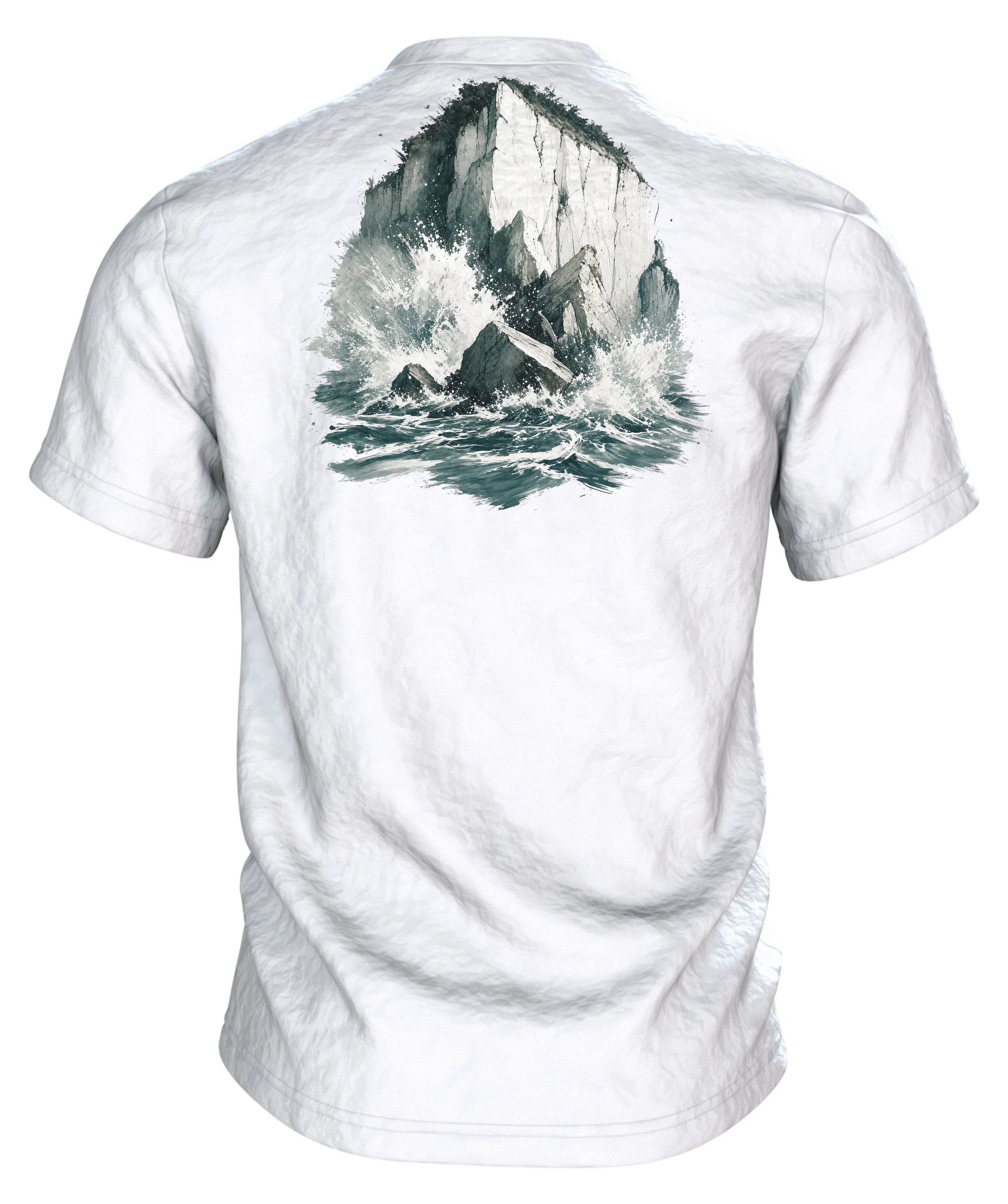 Stevns Klint T-Shirt, Kreideklippe als Segelschiff im Aquarell, Rückseite