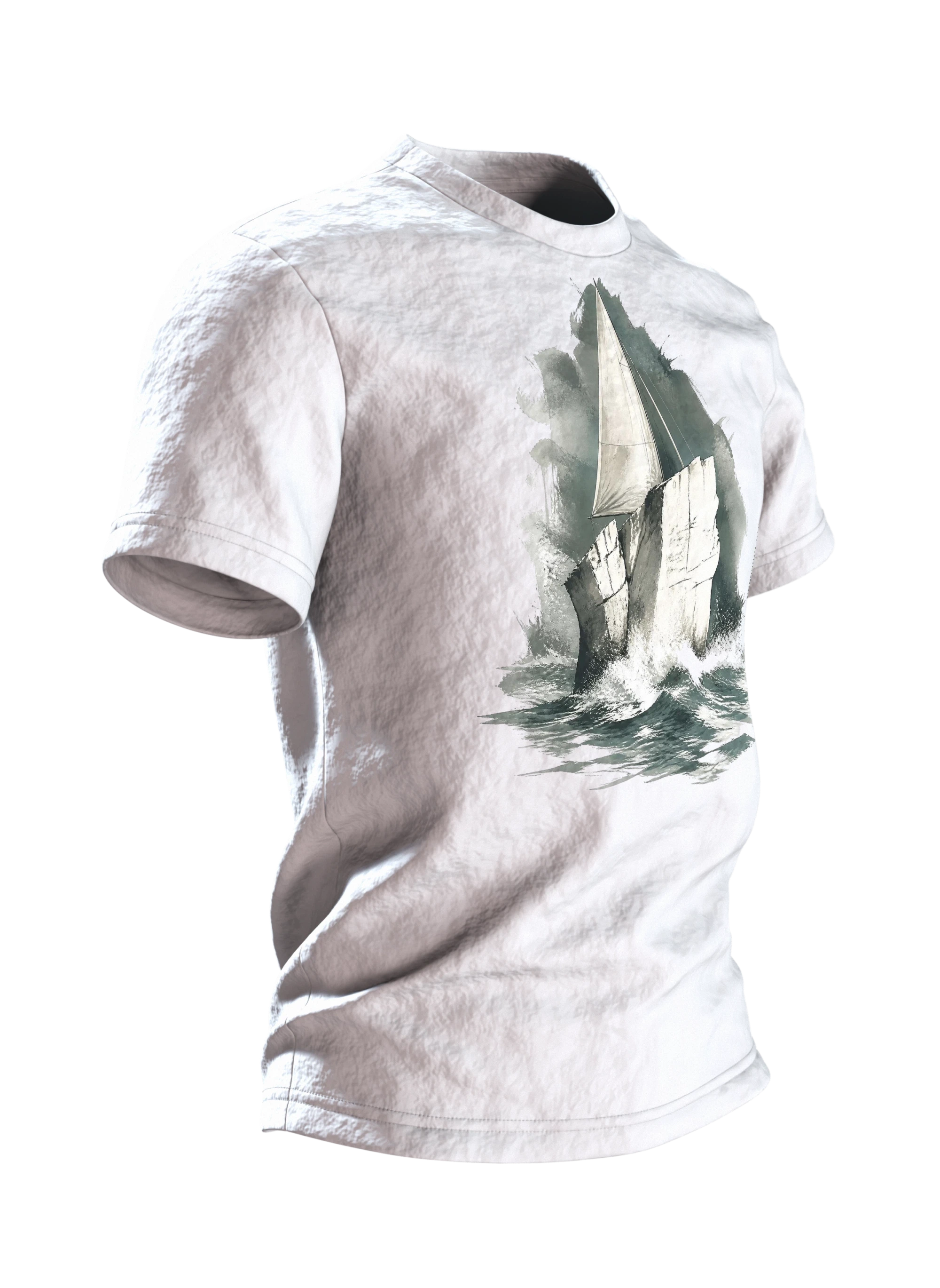 Stevns Klint T-Shirt, Kreideklippe als Segelschiff im Aquarell, Seitenansicht links