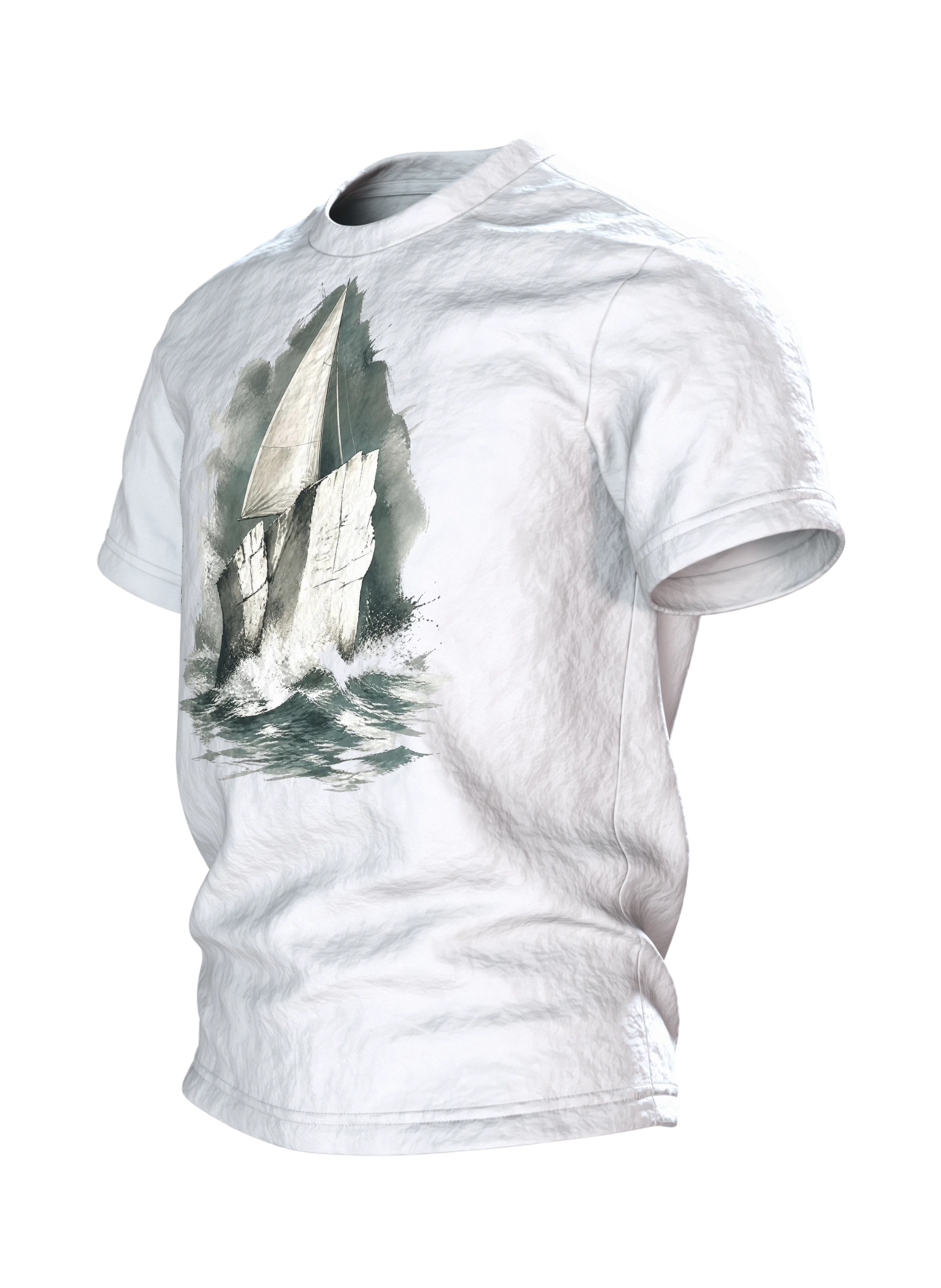Stevns Klint T-Shirt, Kreideklippe als Segelschiff im Aquarell, Seitenansicht rechts
