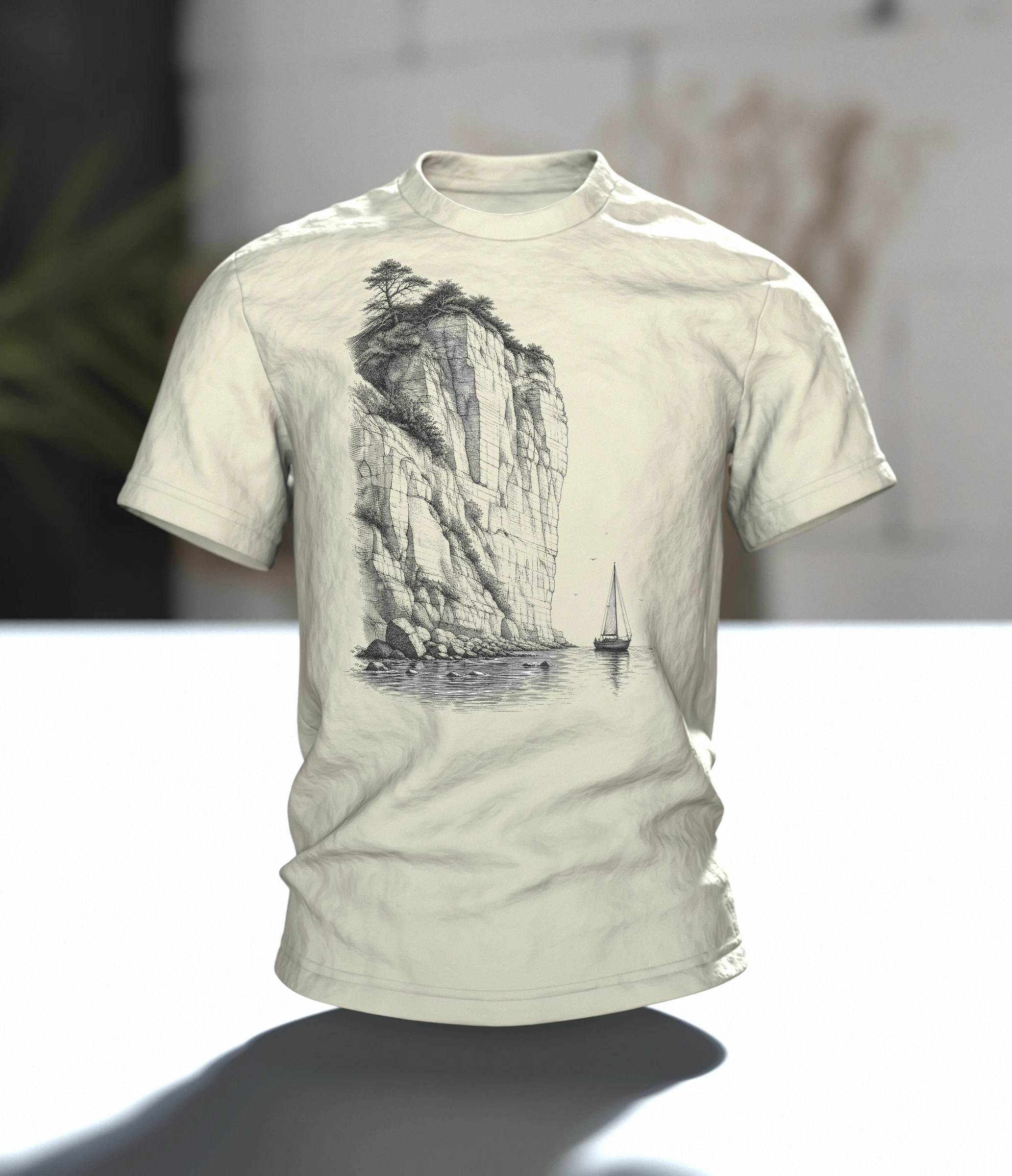 Ostsee segeln an den Klippen T-Shirt, Premium Unikat, Im Raum