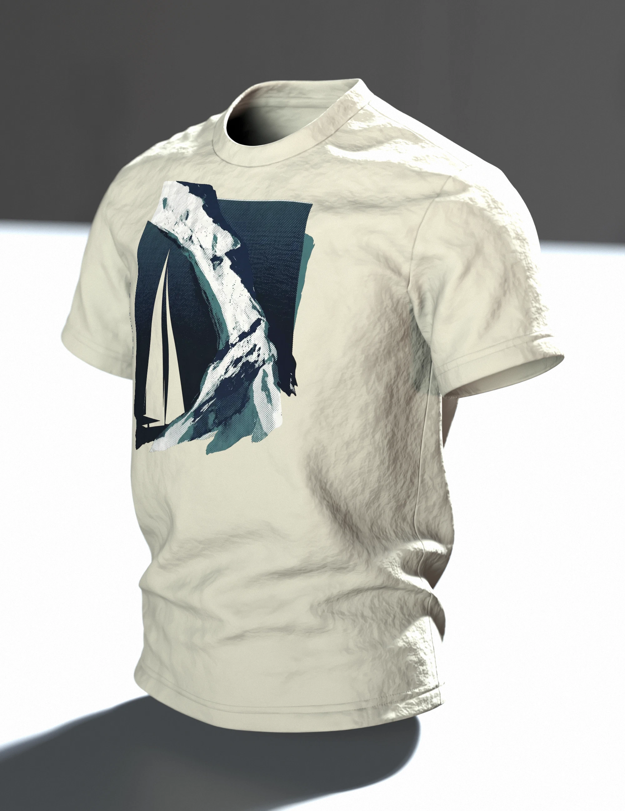 Ostsee segeln an den Klippen T-Shirt, Premium Unikat, Im Raum, schräg