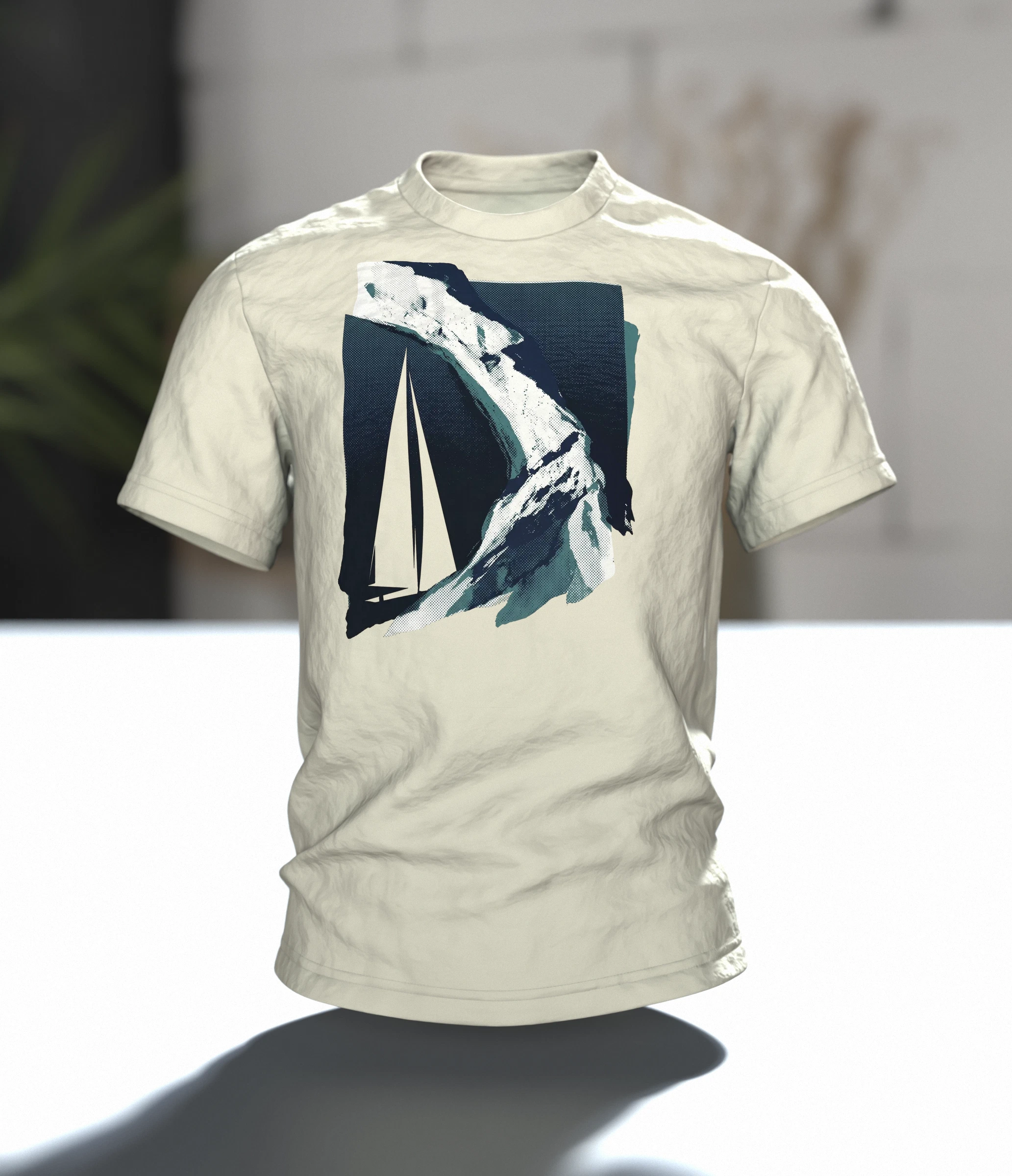 Ostsee segeln an den Klippen T-Shirt, Premium Unikat, Im Raum