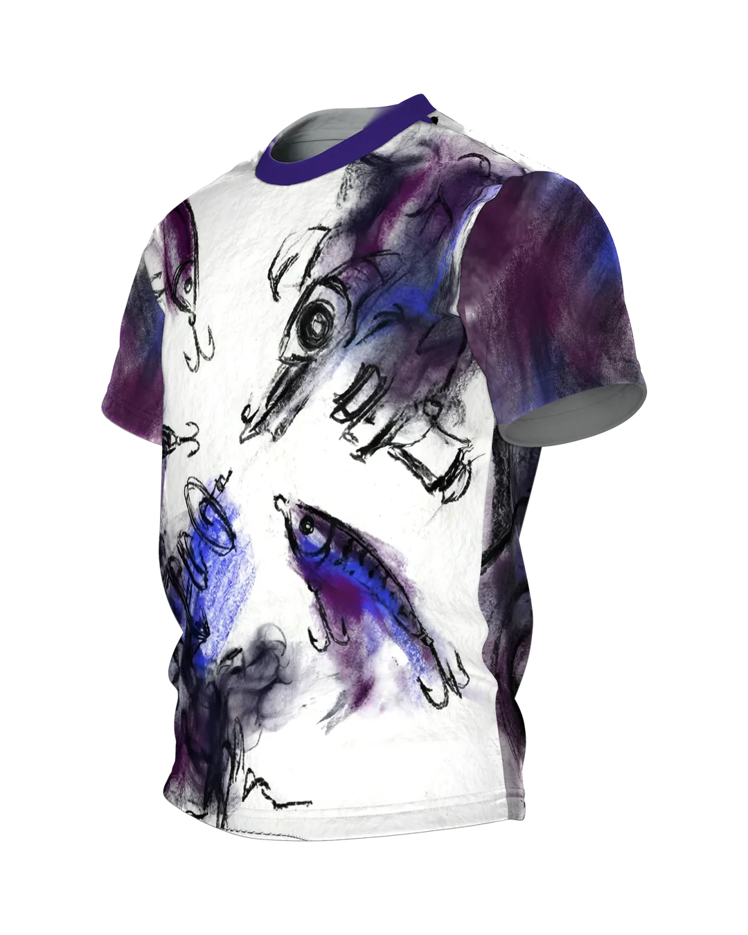 Angelköder T-Shirt: Skizzenblatt vom Wasser, Seitenansicht rechts