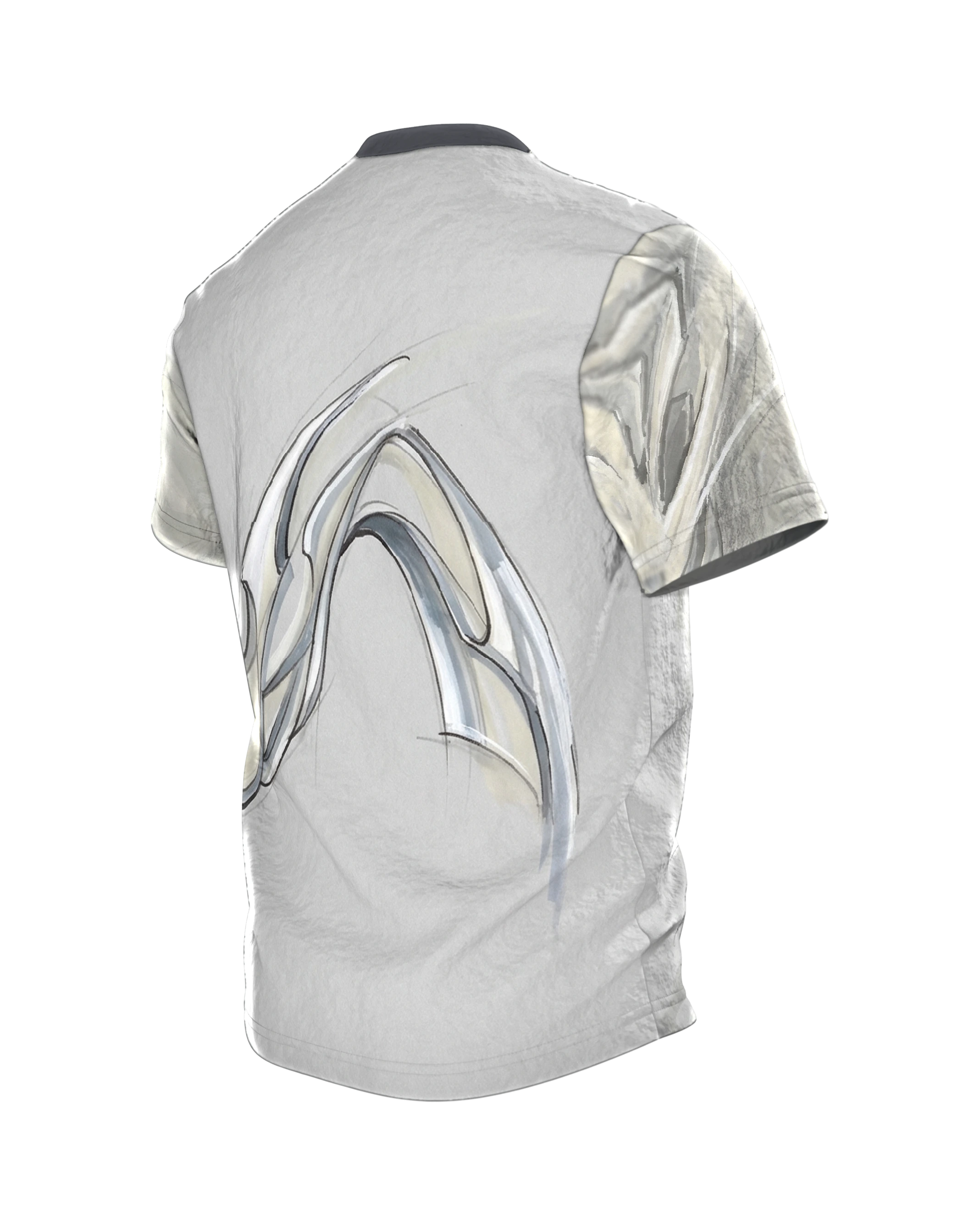 Concept Art Sculpture T-Shirt: Formstudie in Marker und Grau, Rückseite schräg links