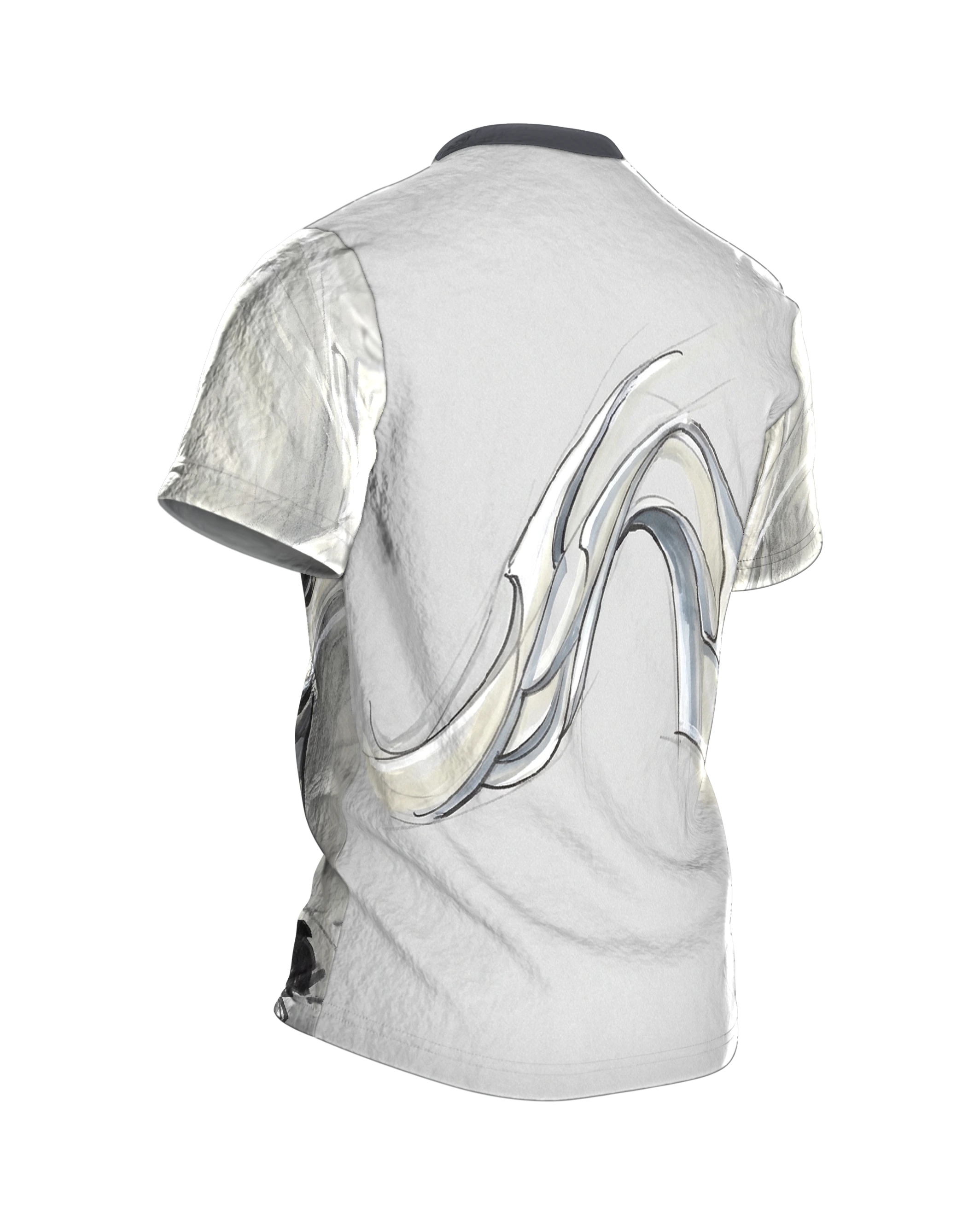 Concept Art Sculpture T-Shirt: Formstudie in Marker und Grau, Rückseite schräg rechts