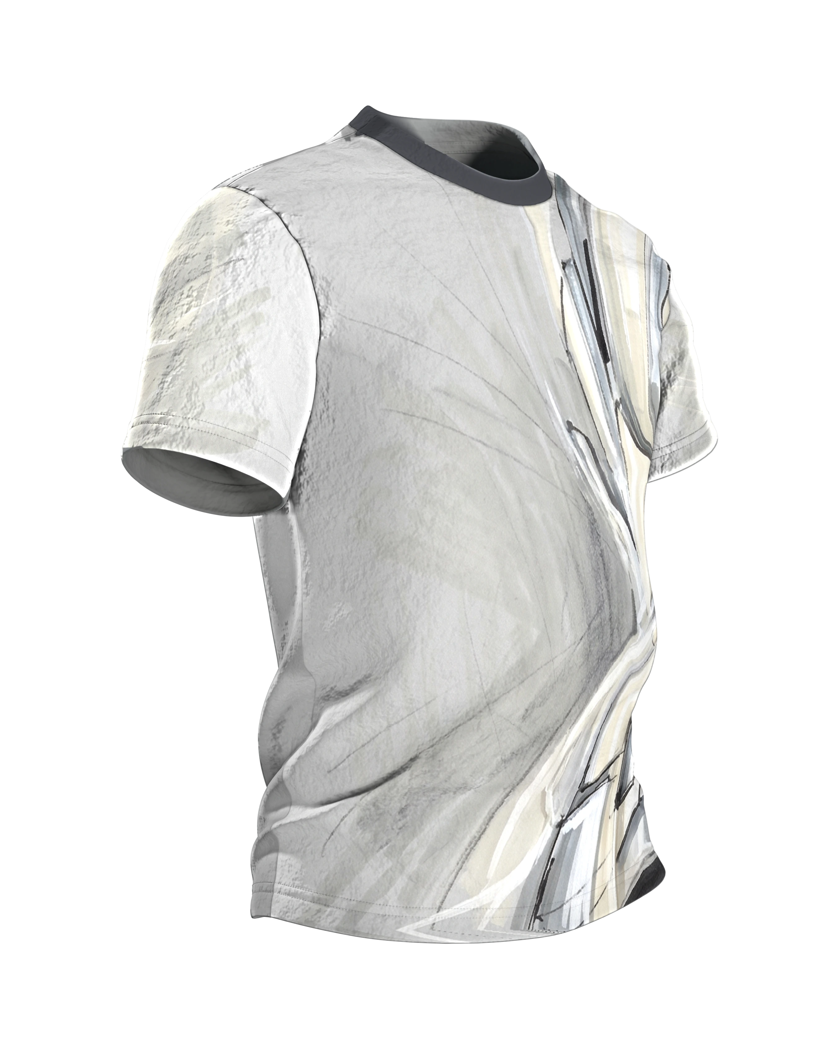 Concept Art Sculpture T-Shirt: Formstudie in Marker und Grau, Seitenansicht links