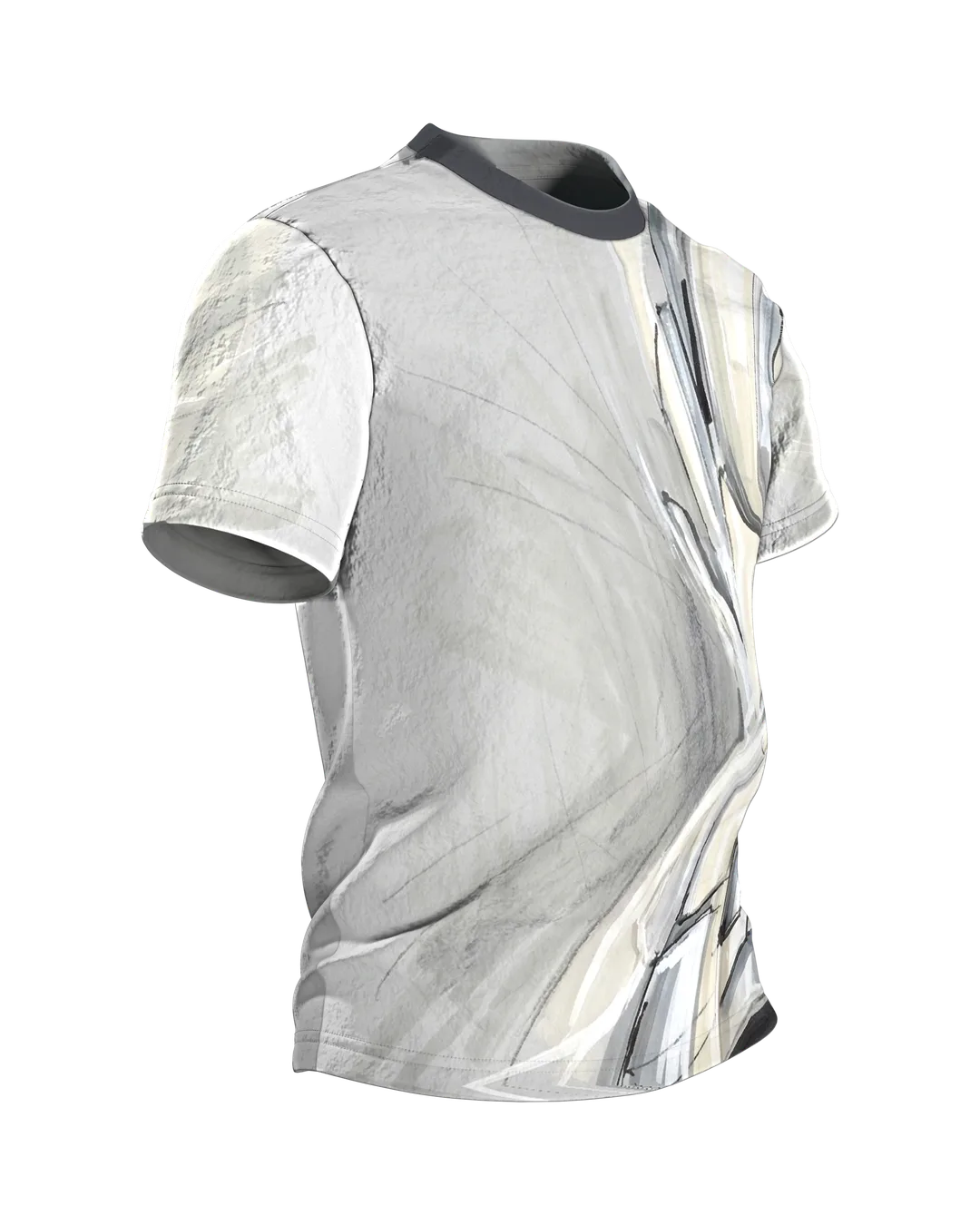 Concept Art Sculpture T-Shirt: Formstudie in Marker und Grau, Seitenansicht links