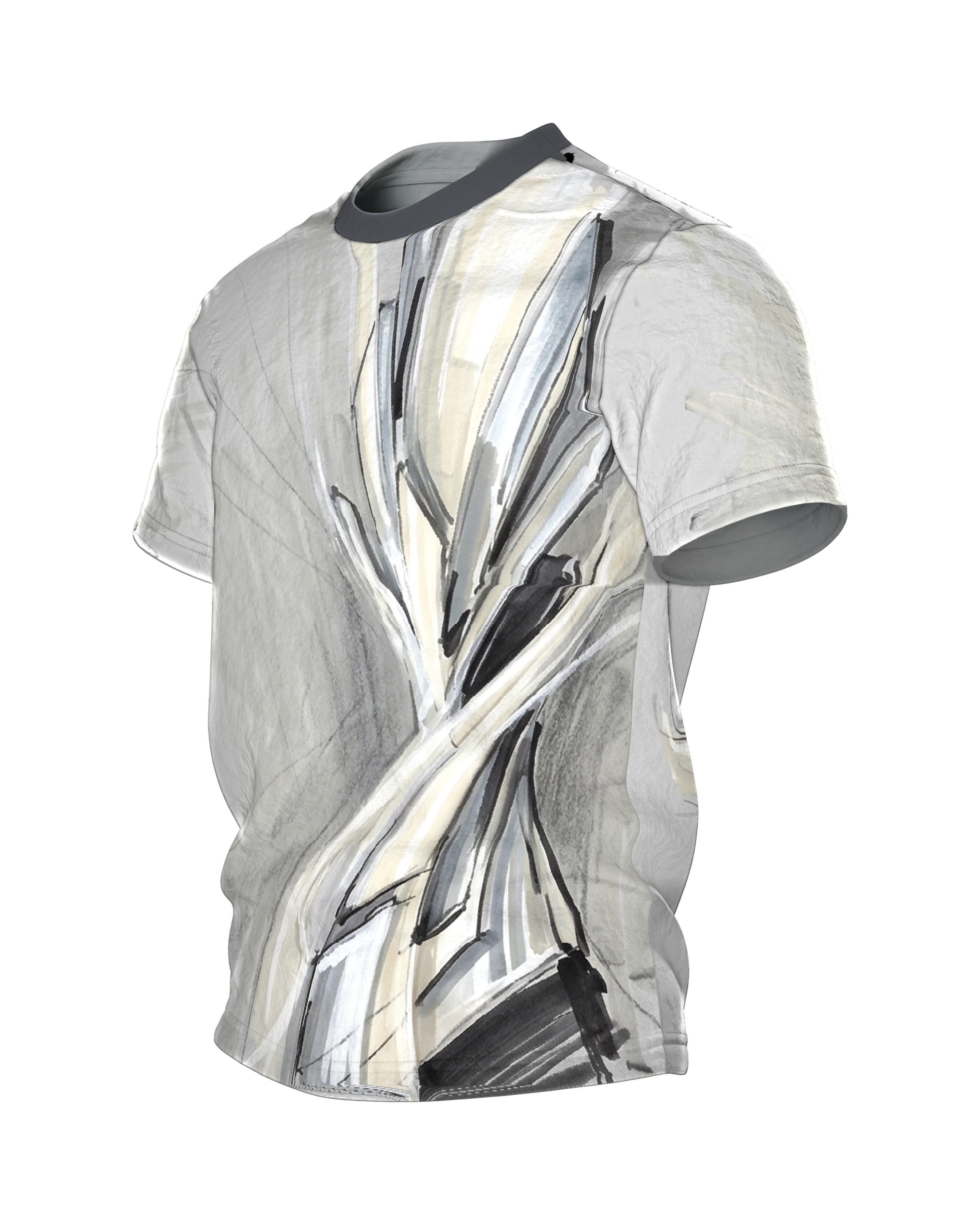 Concept Art Sculpture T-Shirt: Formstudie in Marker und Grau, Seitenansicht rechts