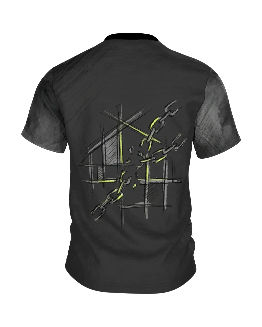 Industrial Blueprint T-Shirt: Zahnrad-Emblem in Kreide und Neon, Rückseite