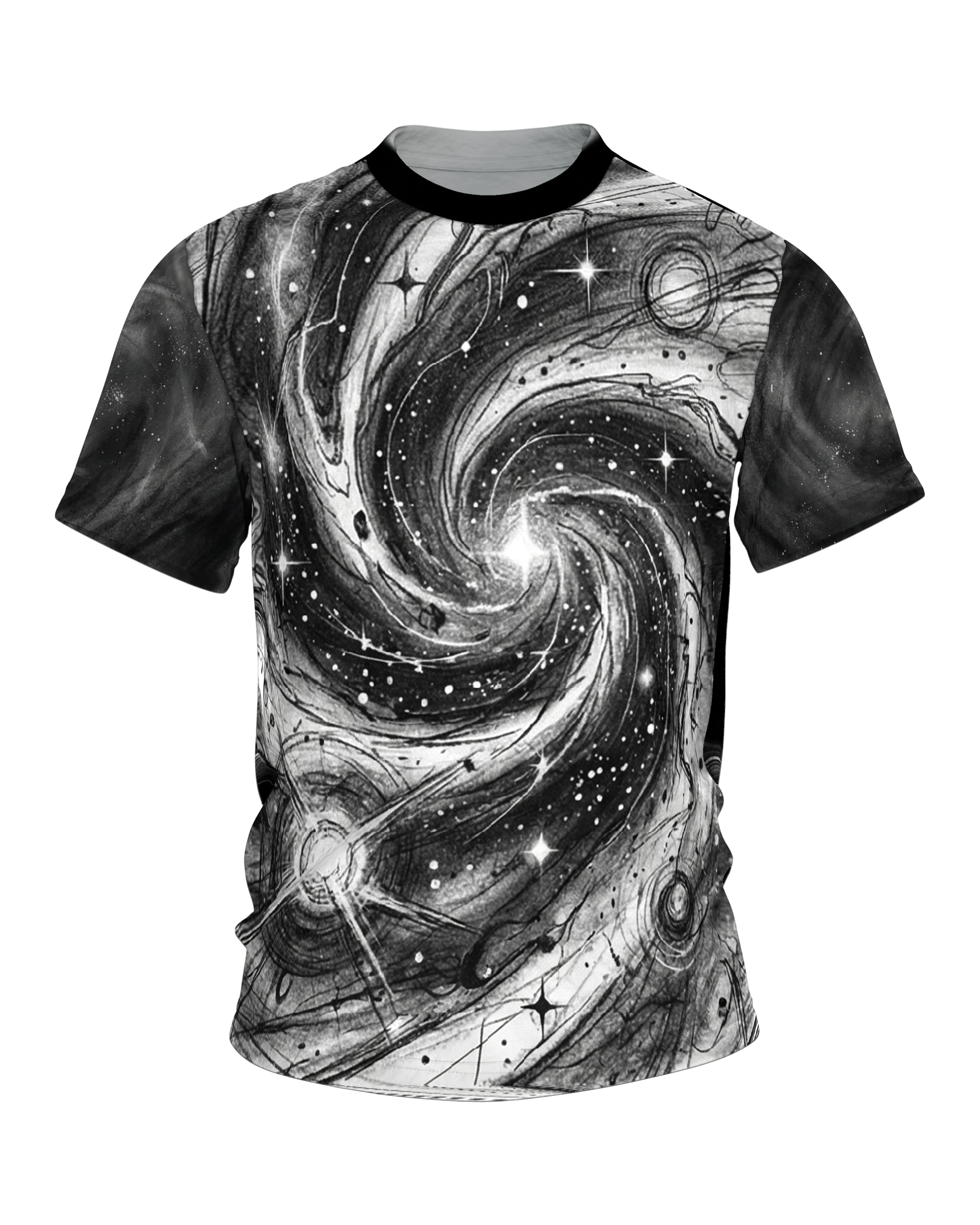 Galaxie-Spirale T-Shirt: Sternwirbel in Schwarzweiß