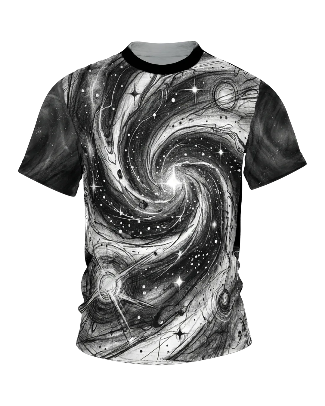 Galaxie-Spirale T-Shirt: Sternwirbel in Schwarzweiß