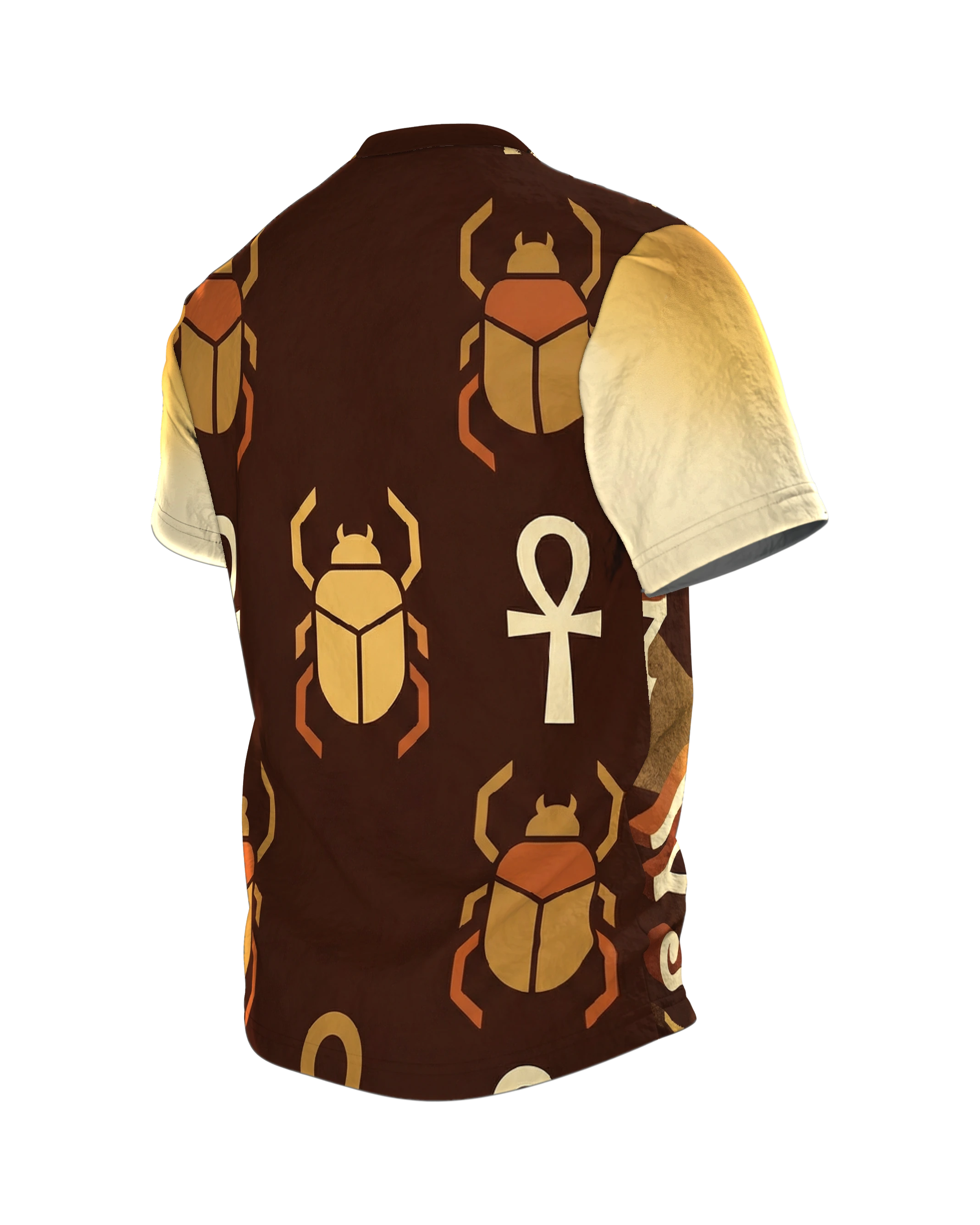 Goldenes Ankh & Skarabäus T-Shirt: Ägyptische Mystik, Rückseite schräg links