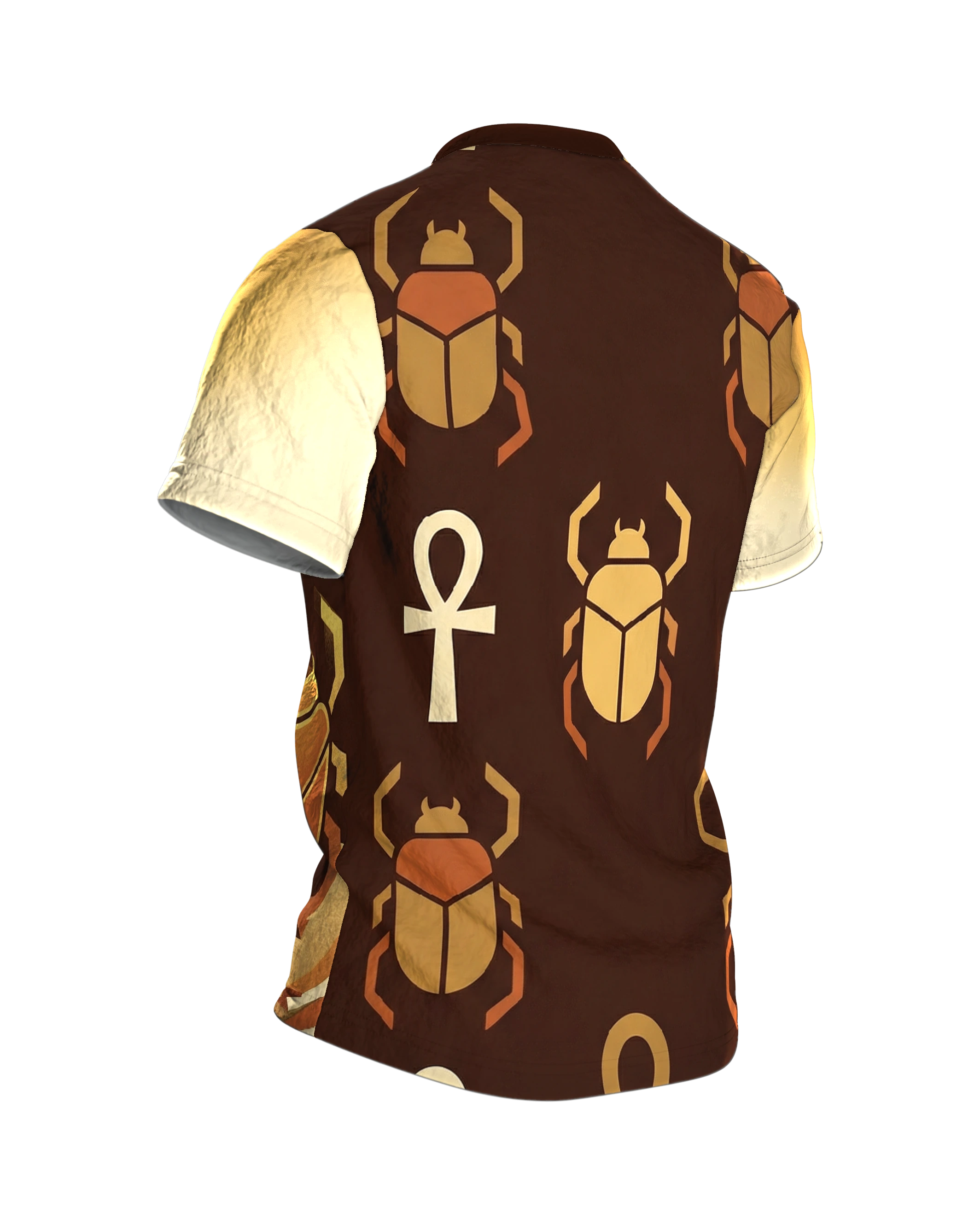 Goldenes Ankh & Skarabäus T-Shirt: Ägyptische Mystik, Rückseite schräg rechts