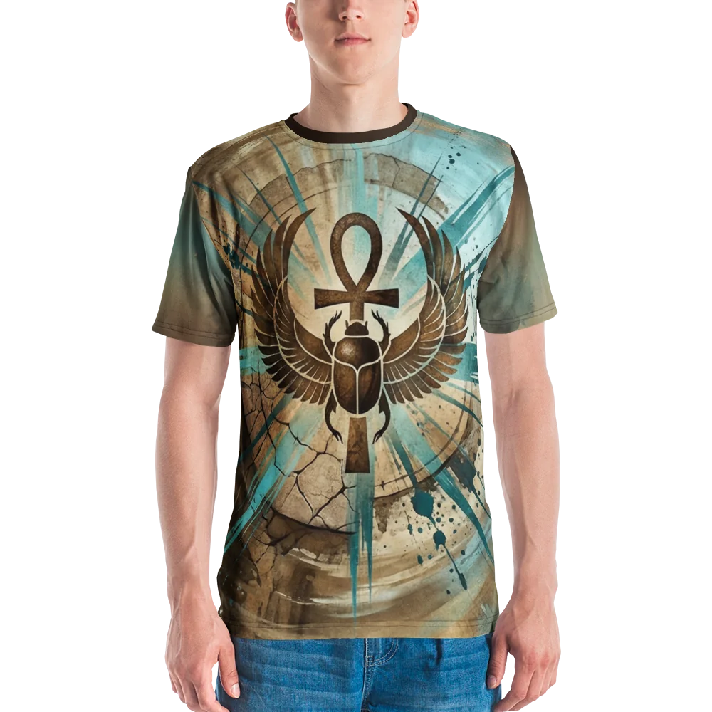 Skarabäus Ankh T-Shirt — Türkis Grunge Ägypten Symbol