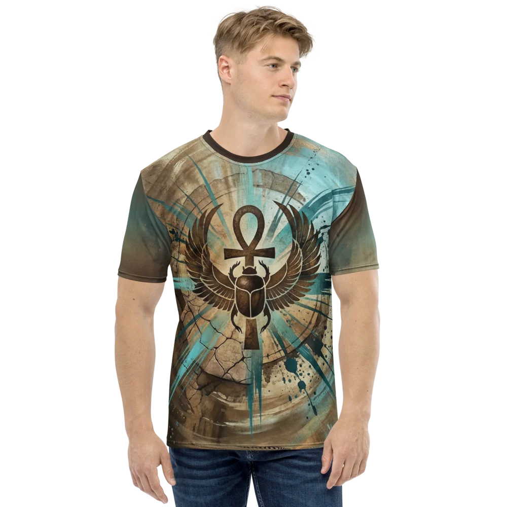 Skarabäus Ankh T-Shirt — Türkis Grunge Ägypten Symbol — Ansicht 8